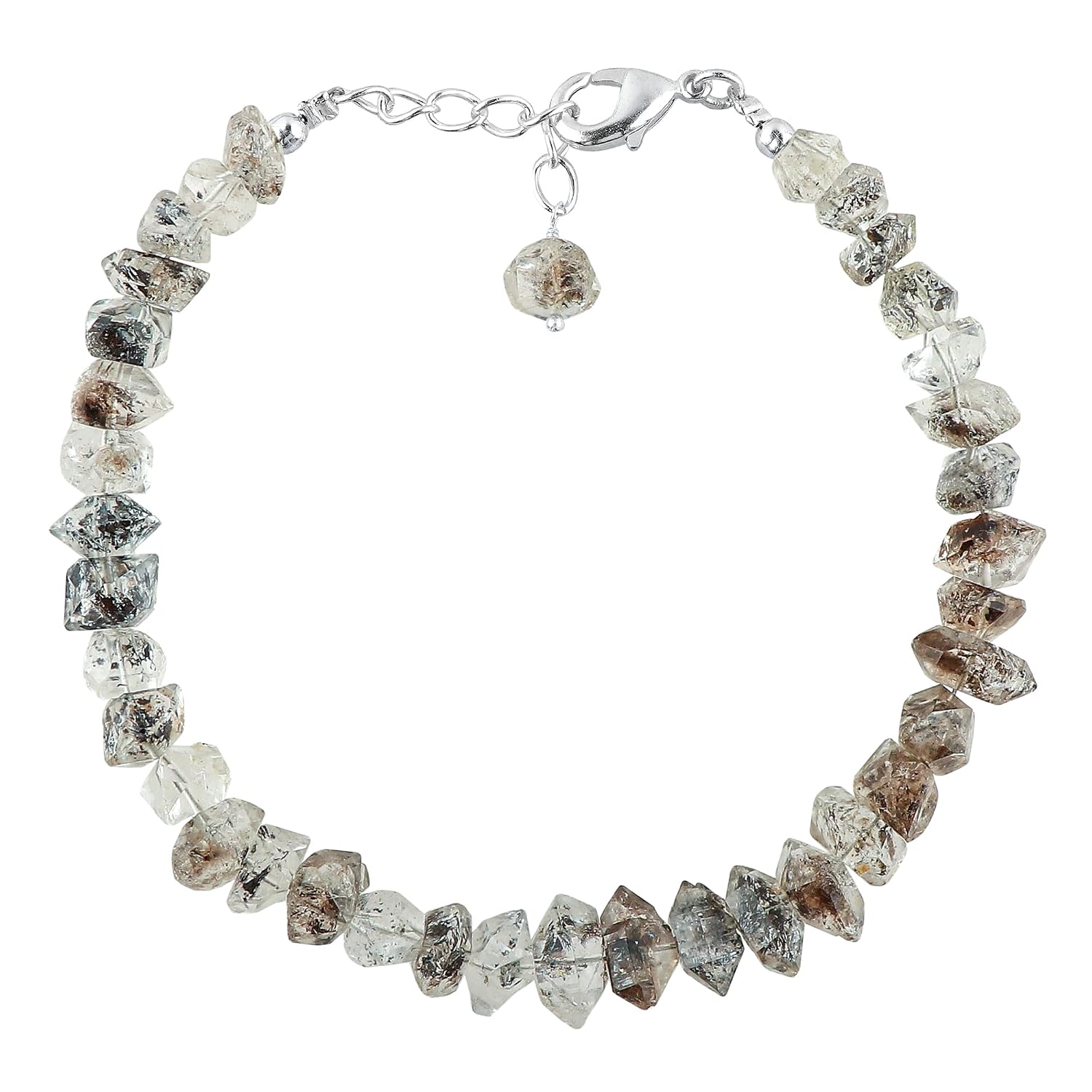 Natural Raw Black Herkimer Diamond Quartz Gemstone Bracelets, Rough Quartz Stones Dainty Handmade Boho Bracelet, Healing Crystals Silver Plated Jewelry, Christmas Gift