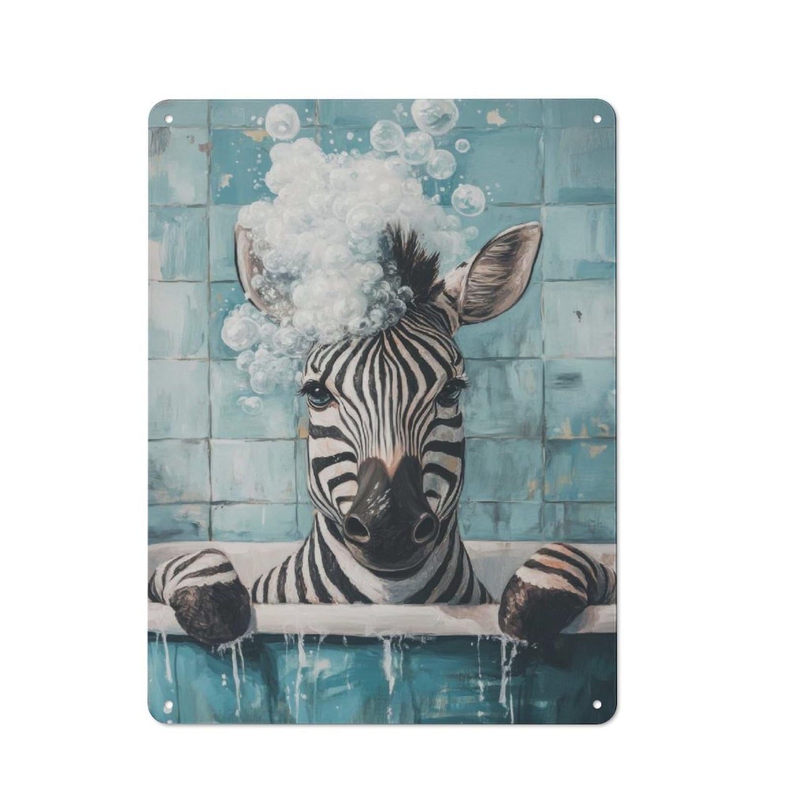 Junmoney Style-22 For Lounge Or Reading Corner, Zebra In A Bubble Bath Retro Tin Sign 40X30cm, Gift For Reading Corner Decorators During The Christmas Season