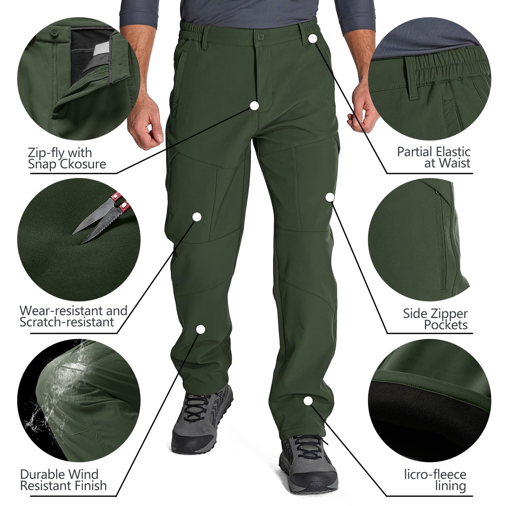 Pantaloni impermeabili da uomo, foderati in caldo pile, invernali