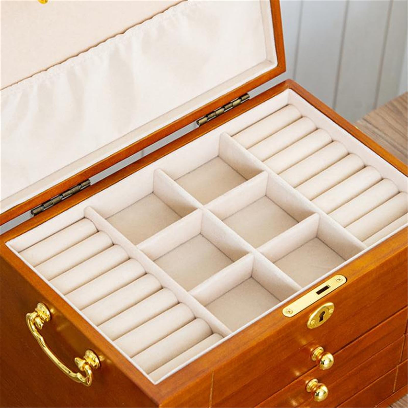 Joyero para Mujer Caja de almacenamiento joyería madera maciza vintage Collar Anillo Pendiente Organizador de Madera