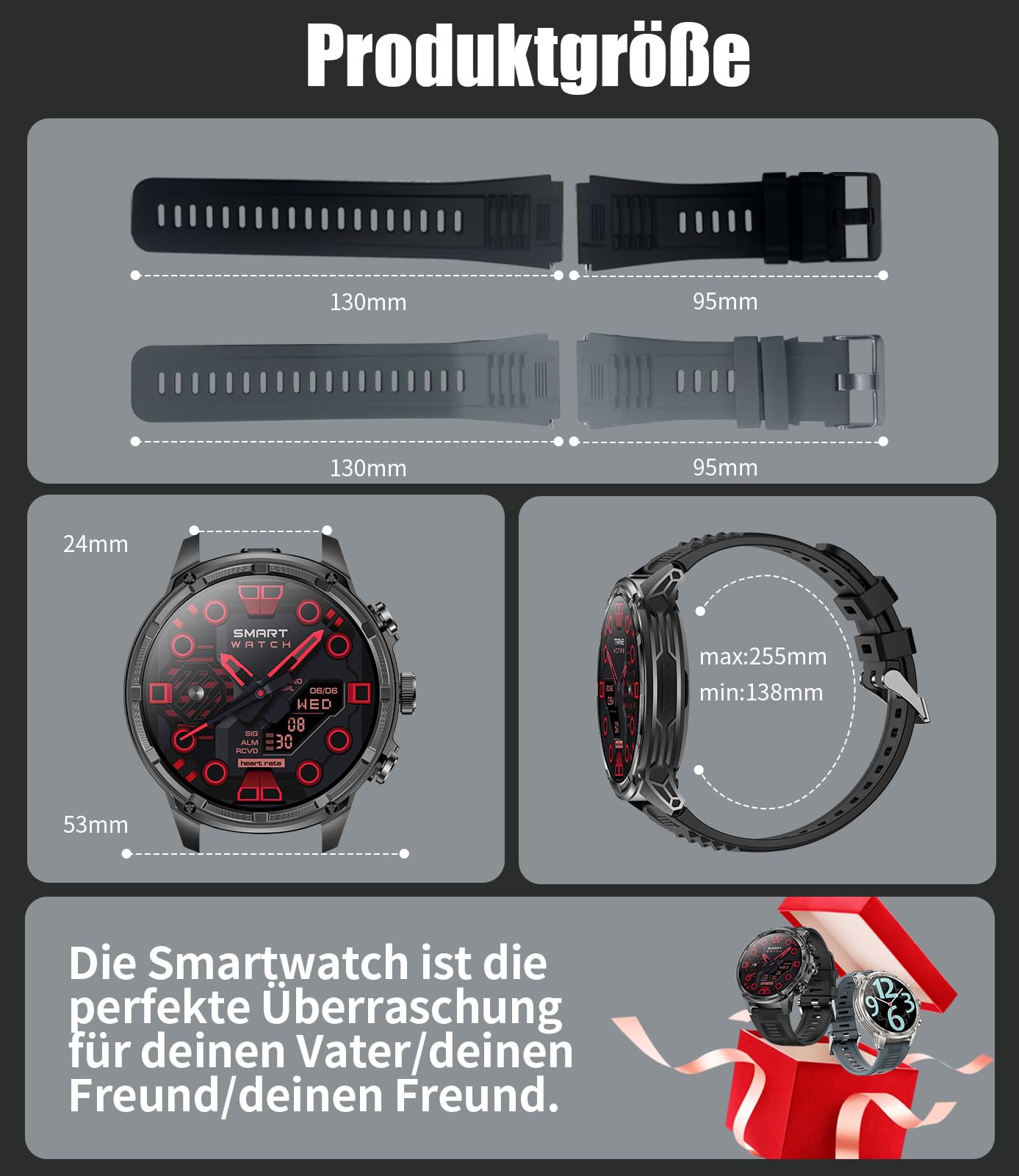 LIGE Smartwatch męski z latarką LED, duży wyświetlacz HD 1,85", akumulator 710 mAh, zegarek sportowy z funkcją telefonu, 100+ trybów sportowych, zegarek fitness, 24/7 tętna/monitor snu, do systemu