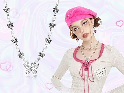 Miniatura 7 de Subiceto Juego de 33 piezas de collar punk vintage estilo grunge, aretes góticos, mariposa de hada, bohemio, cristal Y2K, cruz Y2K, gargantilla