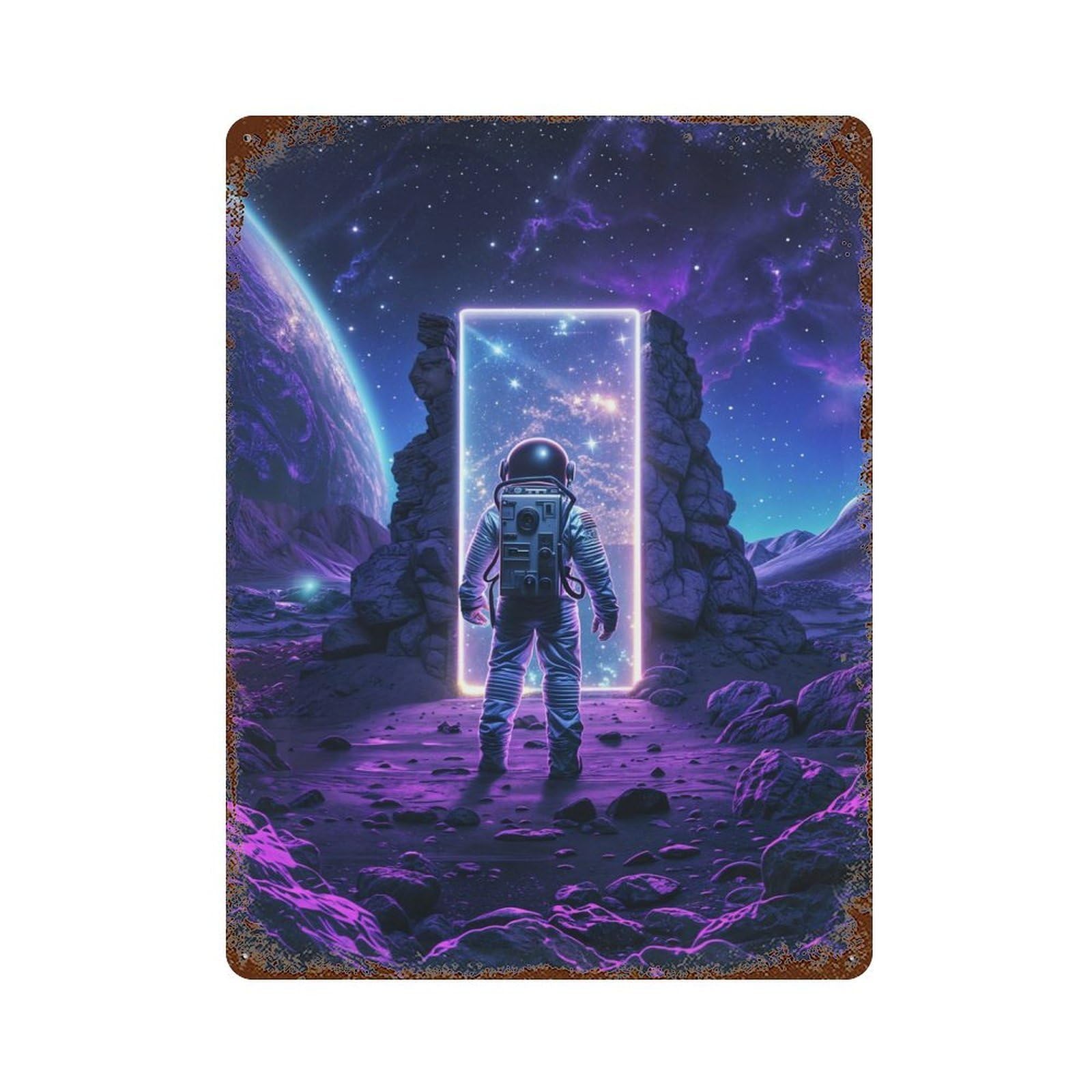 Garage Style Purple Space Neon Altar Rusty Metal Tin Sign 15.7"x11.8", Industrial Home Decor for Bar And Workshop