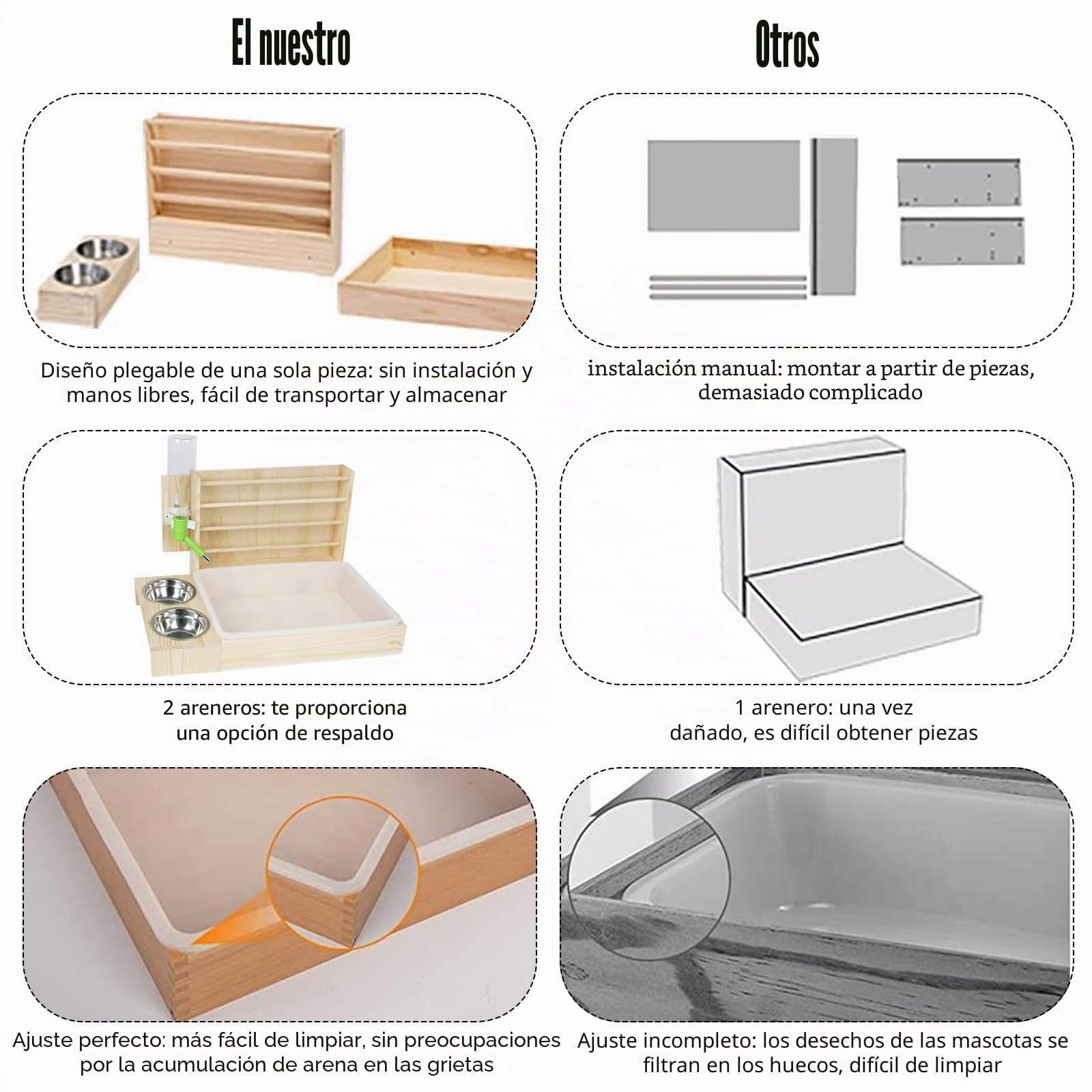 Comedero de heno grande multifuncional con inodoro, comedero de madera para conejos, completo con bebedero y comedero, apto para conejos, cobayas, hámsters, animales pequeños (4 en 1)