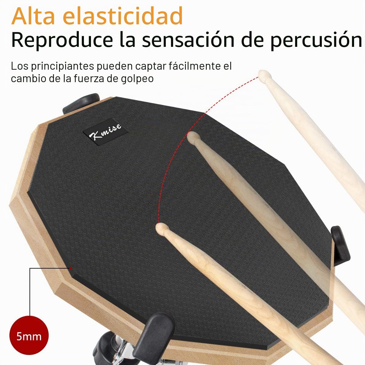 Kmise - Kit de entrenamiento de batería con soporte de caja y palillos (30,5 cm, silencio de doble cara, con soporte y palillos