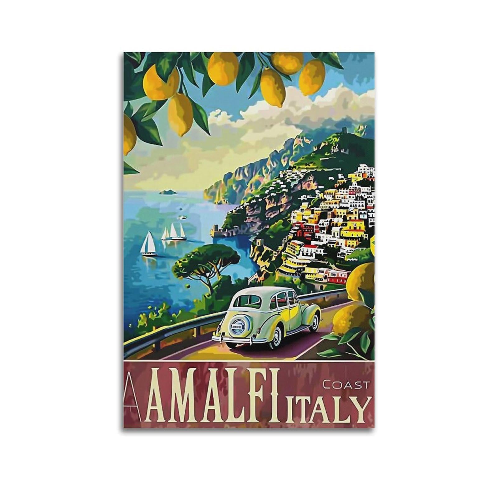 HUERYRYHY Amalfi Coast Italy Lemon Travel Poster Aesthetic Wall Art Painting Decor Vintage Canvas for Living Room Bed Room 20x30inch(50x75cm) Unframe-style