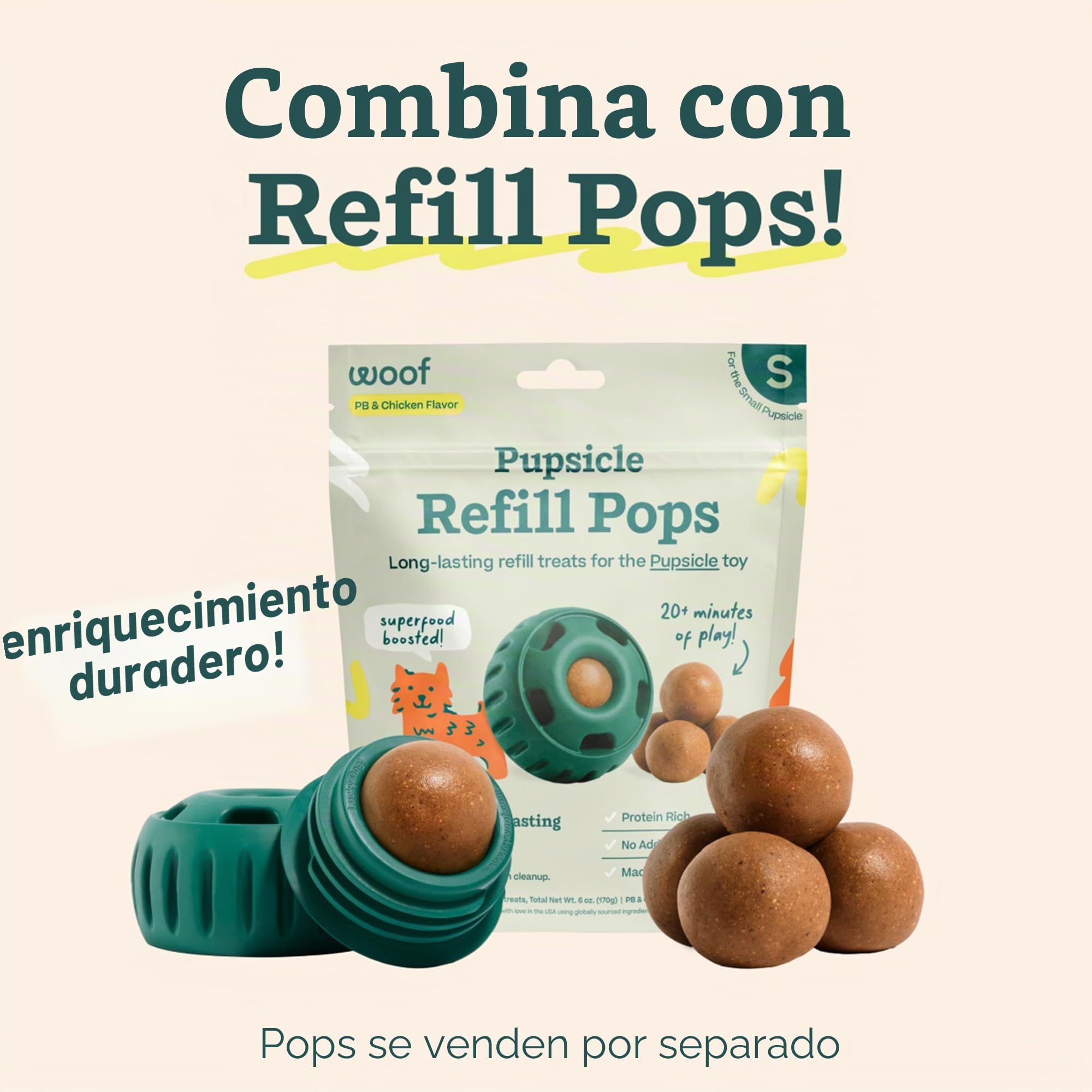 Woof Pupsicle, Juguete de Larga duración para Mantener a tu Cachorro distraído, Seguro para Perros, fácil de Limpiar, Juguetes rellenables para Perros, pequeño de 10 a 25 Libras
