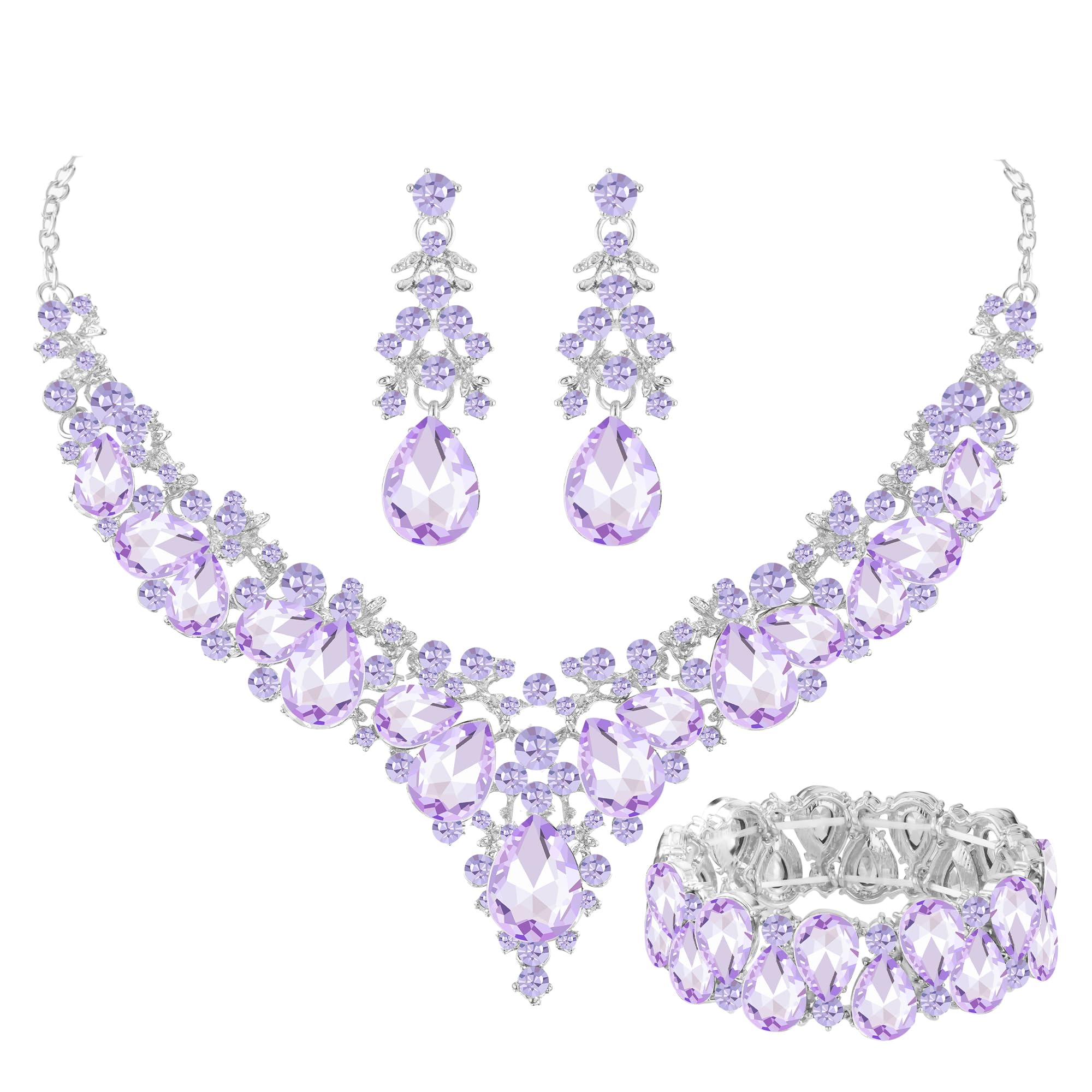 Elegant Bridal Wedding Jewelry Set for Women/Brides/Bridesmaids Teardrop Crystal Leaf Cluster Jewelry Set for Wedding Prom Party Bridal Bridesmaids