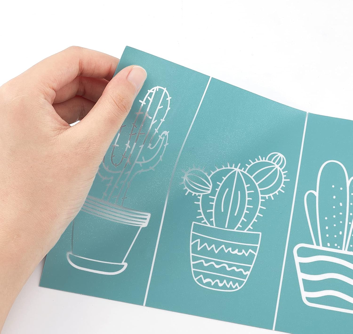 OLYCRAFT 7.7x5.5 Inch Cactus Self-Adhesive Silk Screen Printing Stencil Cactus Potted Reusable Pattern Stencils for Painting on Wood Fabric T-Shirt Wall and Home Decorations