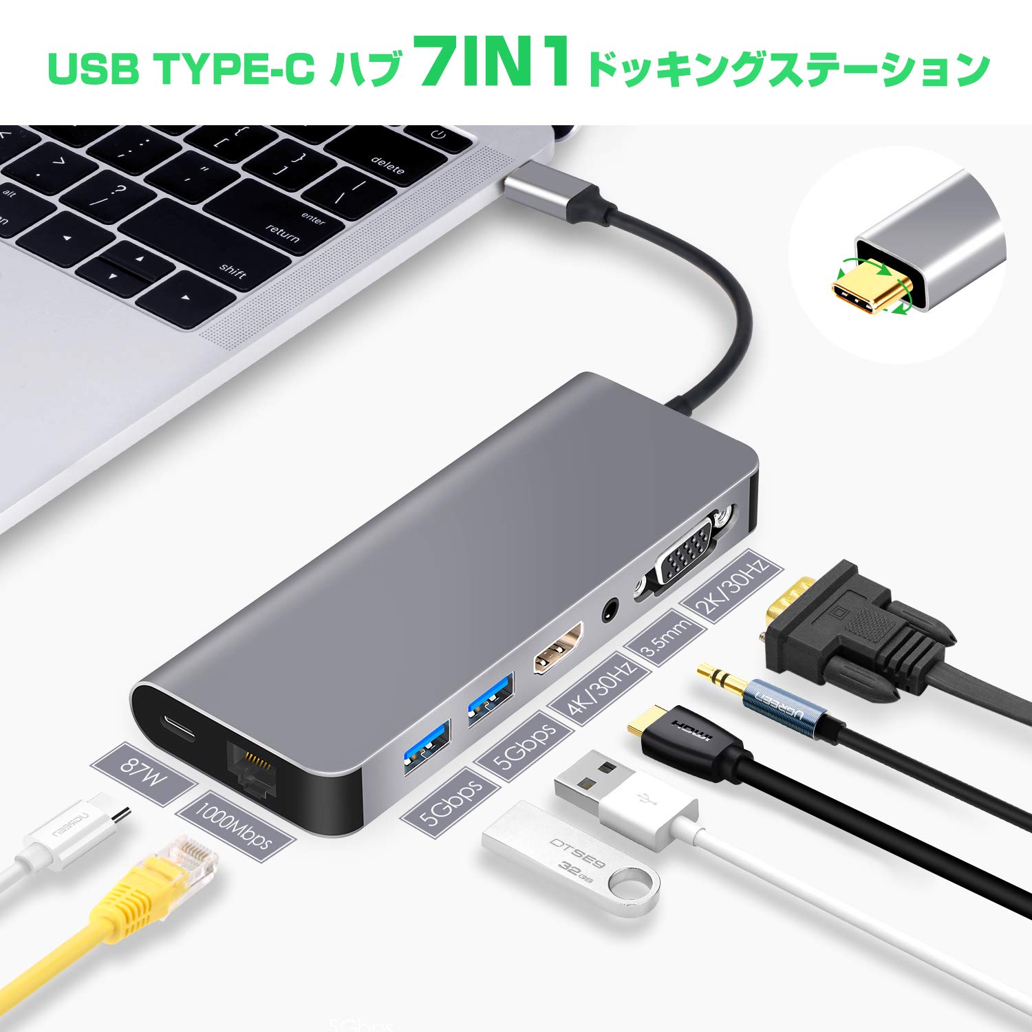 Amazon.co.jp: USB Cハブ 、7-IN-1USB C ハブ マルチポート アダプター