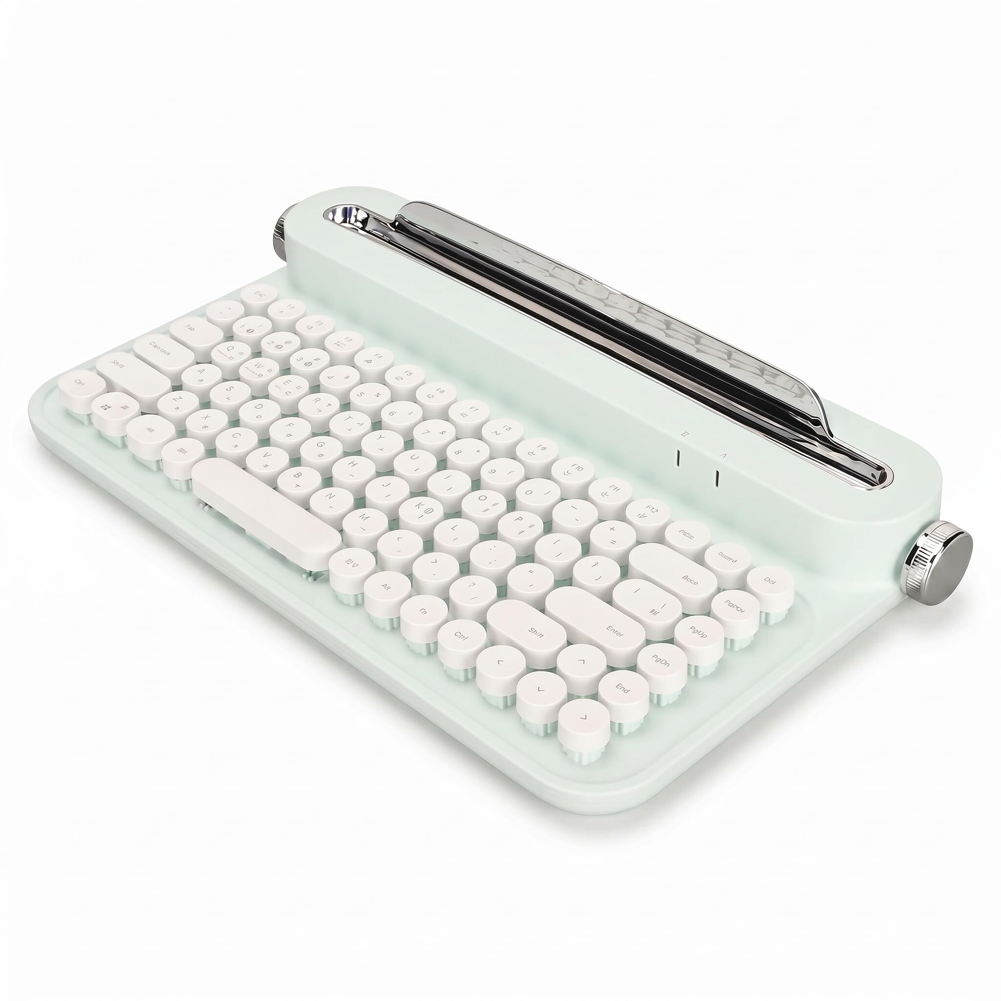 Dpofirs Tastiera da scrivere retrò, 86 tasti, tastiera Bluetooth vintage, tastiera portatile senza fili con supporto integrato per Windows per iOS (verde menta)