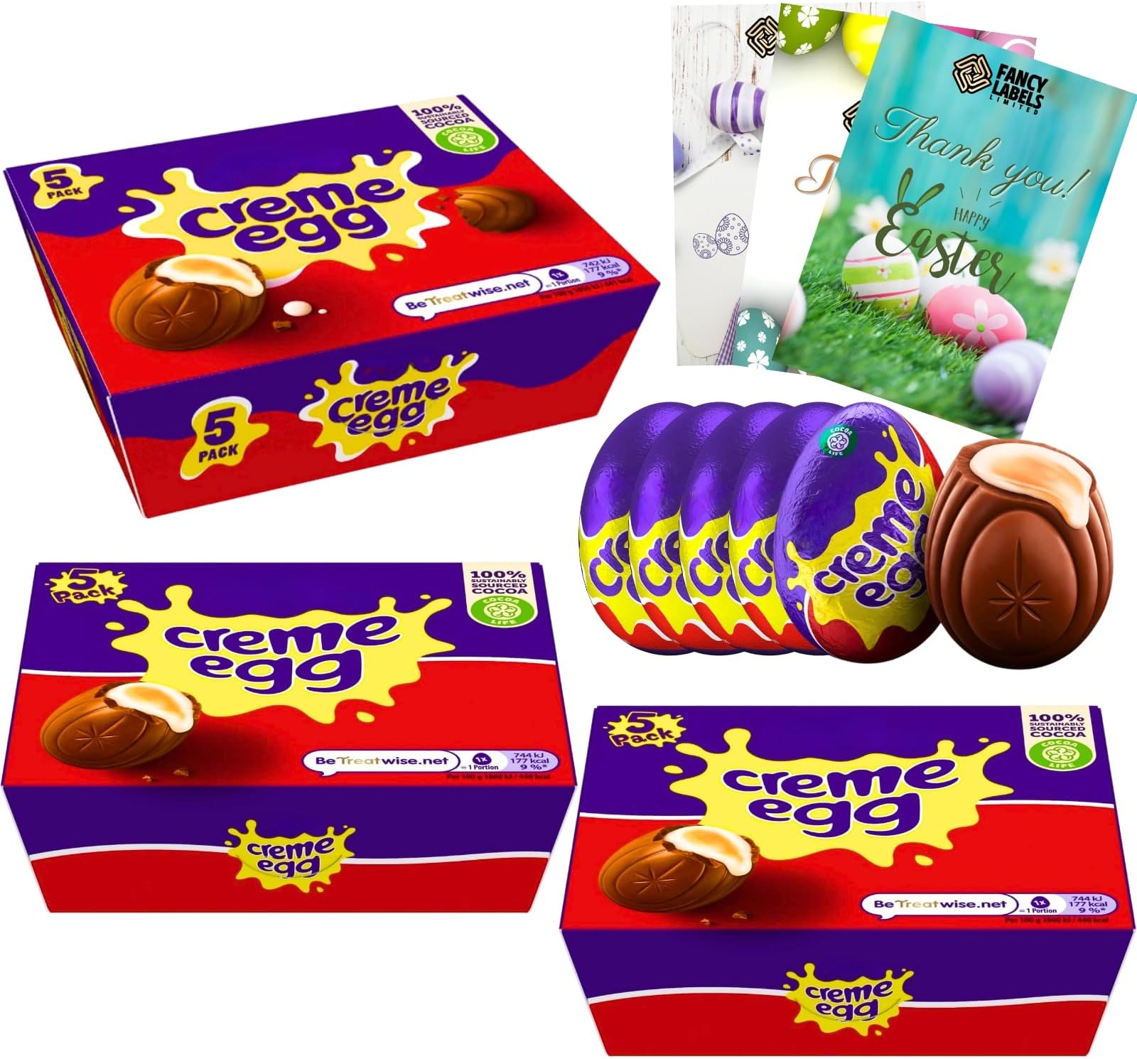 Creme Egg Multipack With 3 Boxes of Creme Eggs Chocolate 5 Pack 200g and 1 Fancy Labels Easter Card | Chocolate Easter Eggs Gifts for Women, Men and Kids Egg Hunt