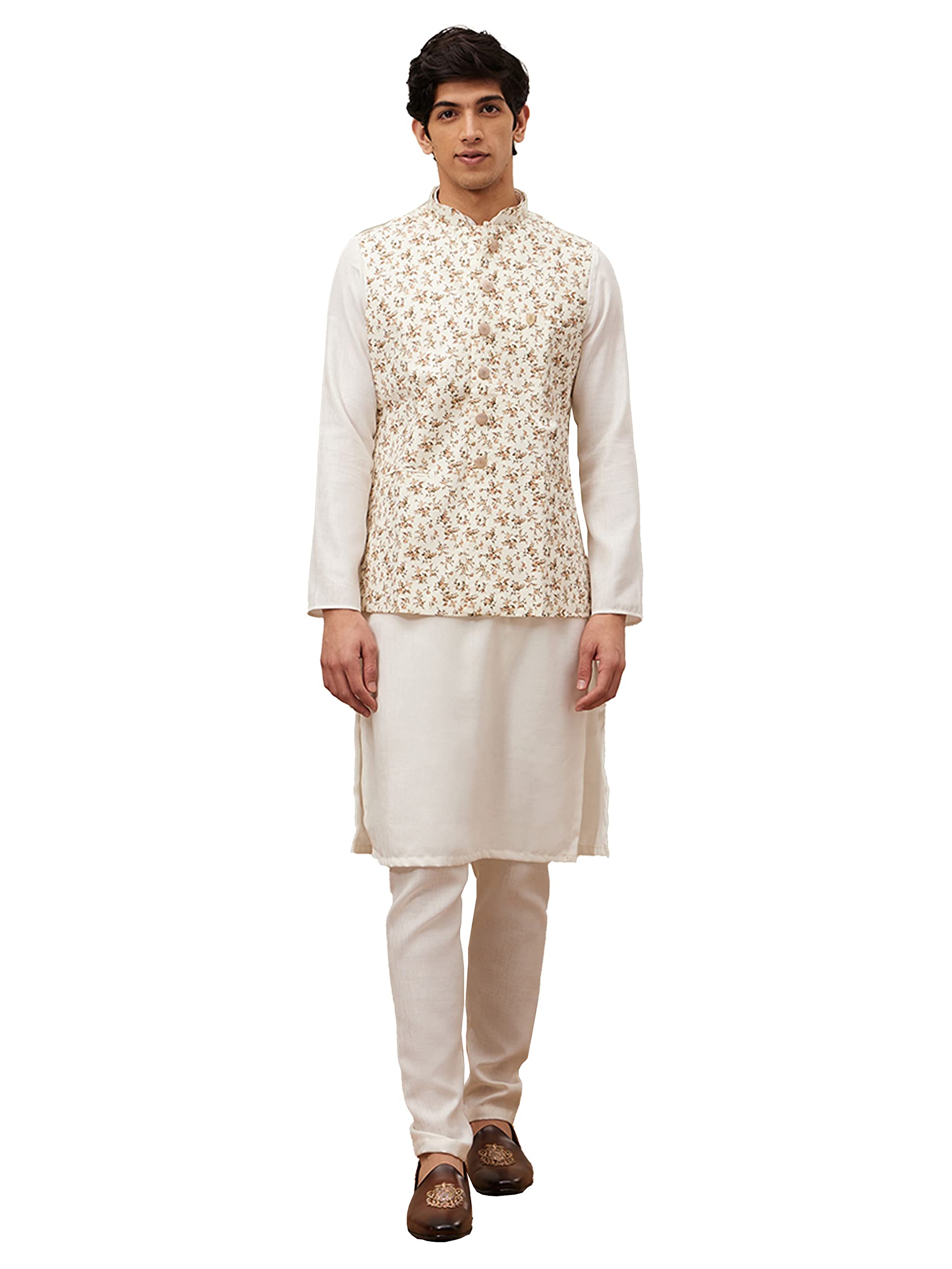 Manyavar Printed COTTON Nehru Jacket For Men, Sleeveless, Mandarin Collar, Ethnic Wear-picture-10