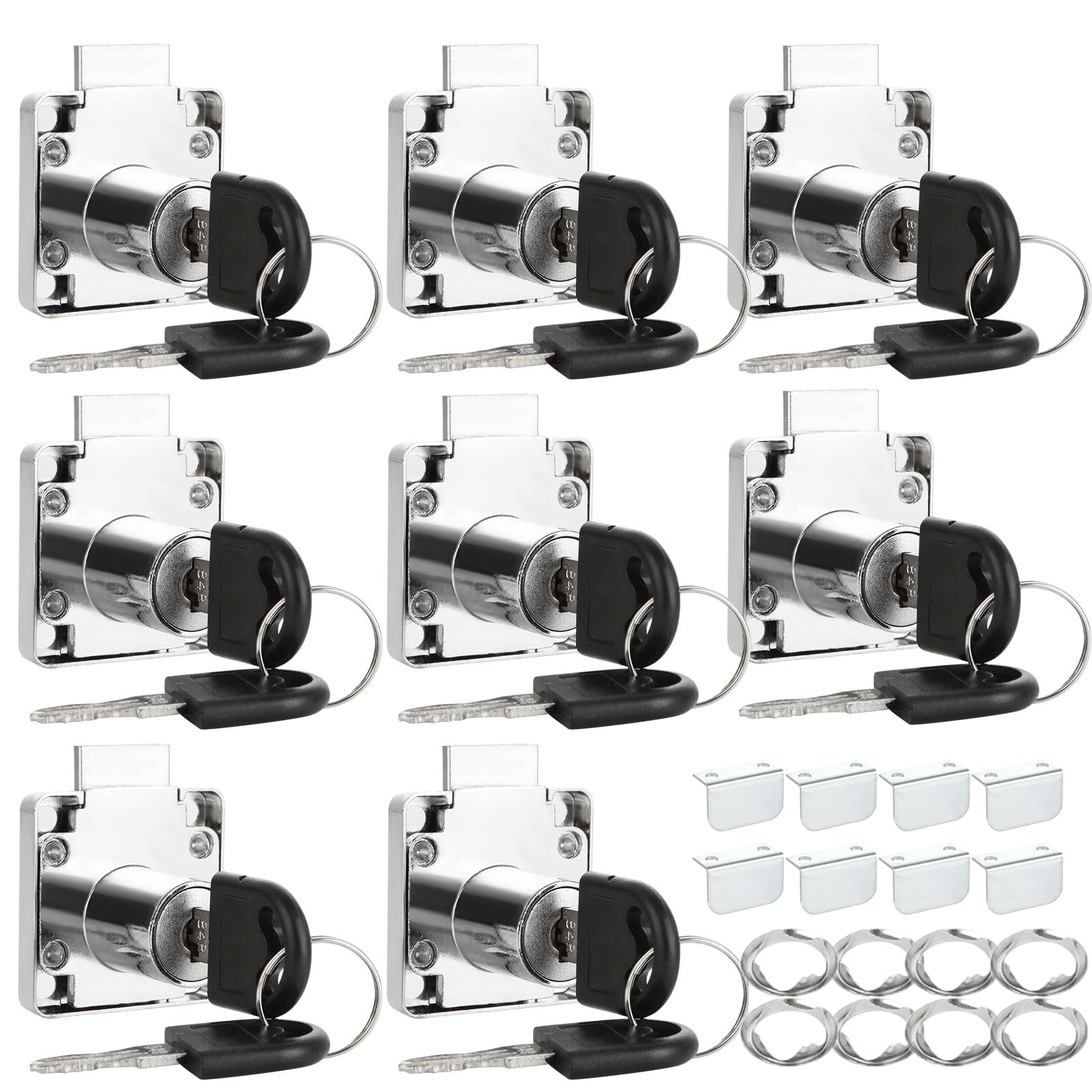 LOLYSIC 8Pcs Cabinet Locks with Keys - 22mm Cupboard Locks with Keys Different, Zinc Alloy Cylinder Security Cam Lock for Drawer, Lockers, Mailbox, Cabinet, Furniture