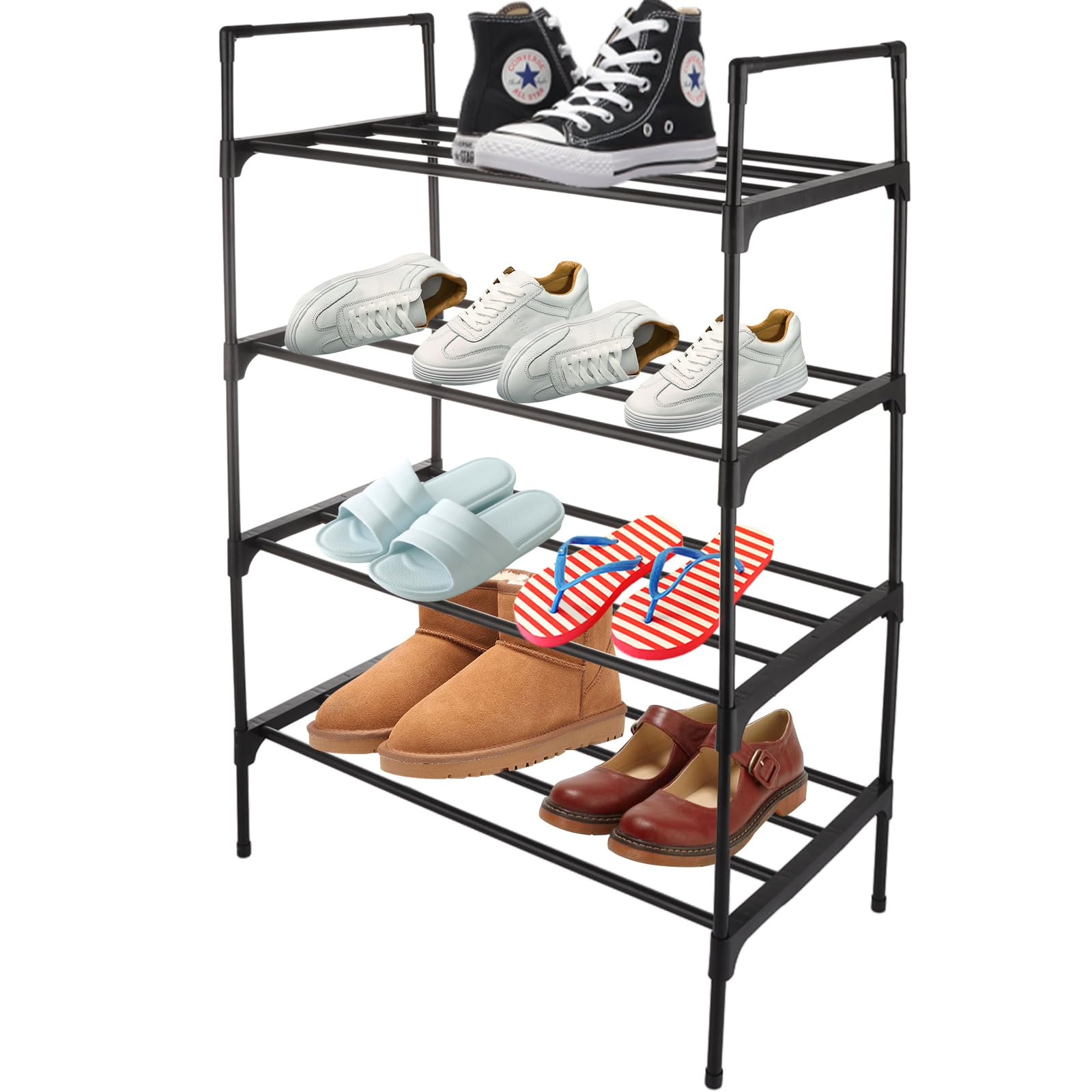 ASelected Shoe Rack, 4 Tier Shoe Storage Rack Minimalist Shoe Rack Small Adjustable Metal Frame Heavy Duty Shoe Organiser Storage Unit, (L45 x W26 x H72 CM)