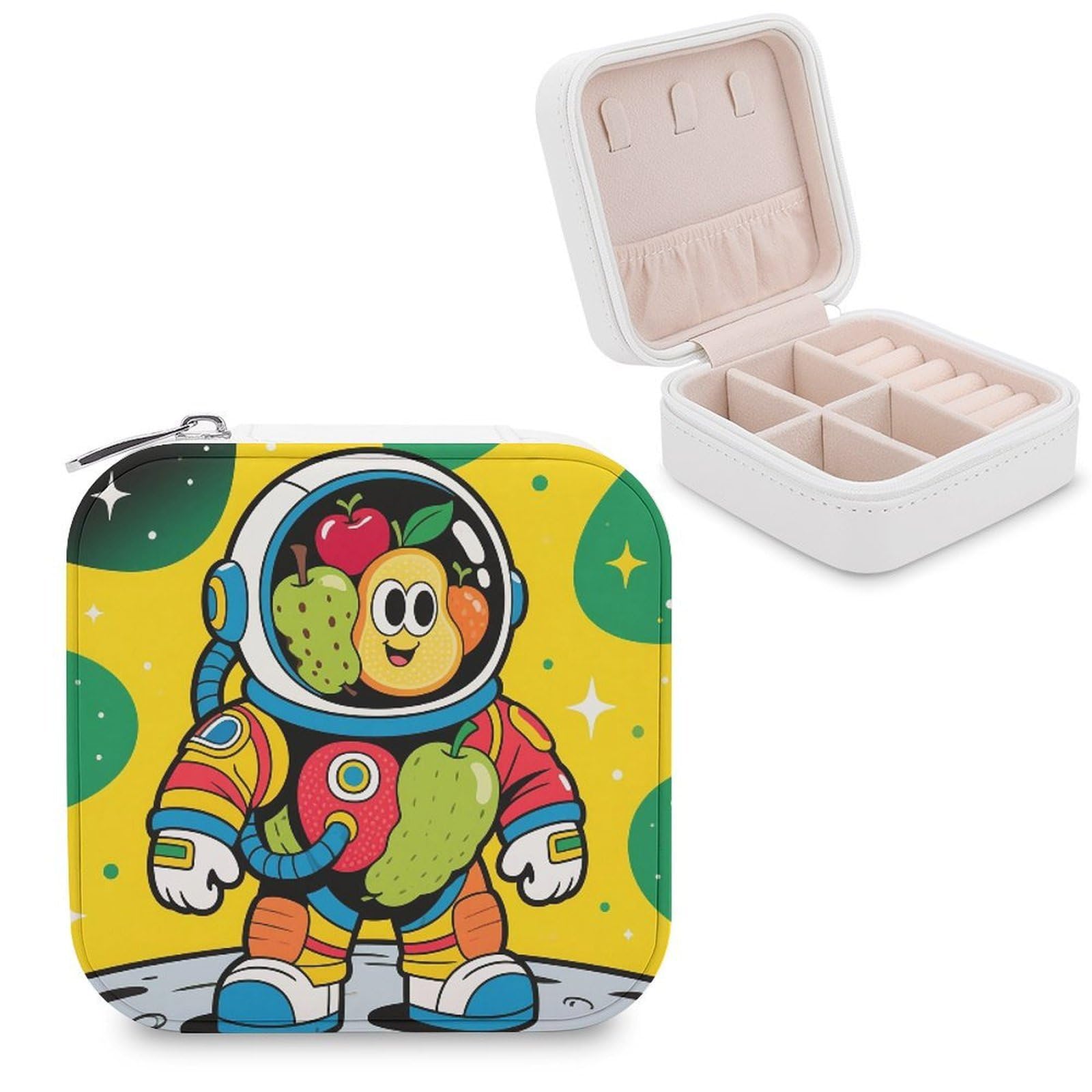 VstaDank Astronaut Jewelry Organizer Travel Case for Women With Zipper Mini Jewelry Case PU Leather Jewelrys Box for Rings Necklaces Bracelets Earring Holder Organizer Storage
