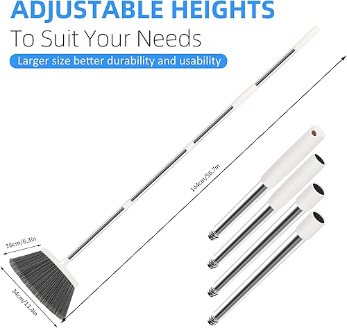 Miniatura 2 de Escoba vertical extragrande mejorada de 56.7 pulgadas de largo, cerdas blancas con flores para limpieza mejorada en interiores y exteriores, mango