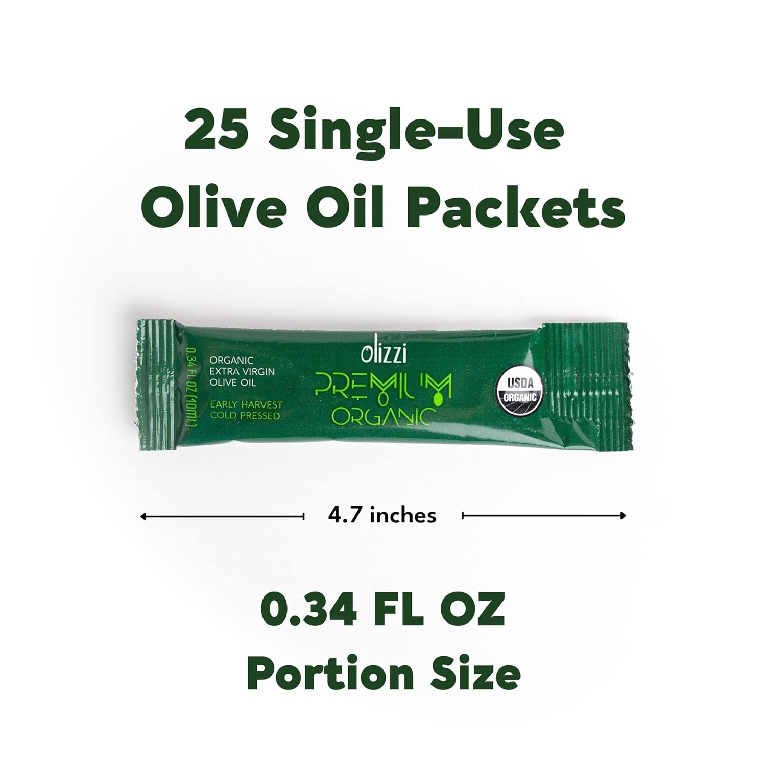 Olive Oil Packets - Olizzi Premium Organic Extra Virgin, New Harvest, Award Winning, Early Harvest, Cold Pressed, USDA Organic Certified, Single Serve, Mini, Salad Dressing To Go, Individual, Travel Size, 25 Single Use Packs (0.34 Fl Oz / Unit) - Image 3