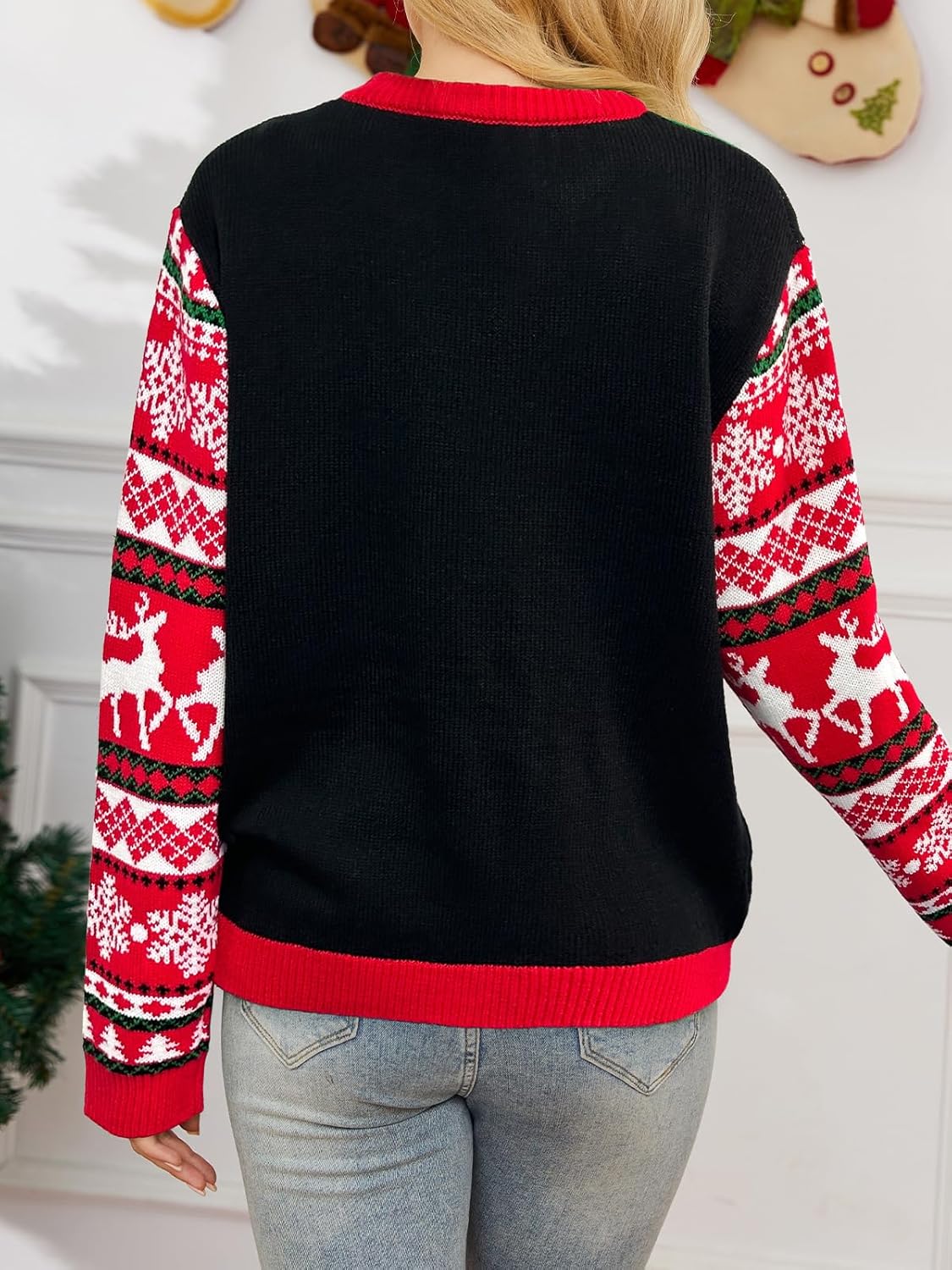 Ugly Christmas Sweater for Women Funny Crewneck Knit Christmas Sweater for Family Pullover Long Sleeve Top