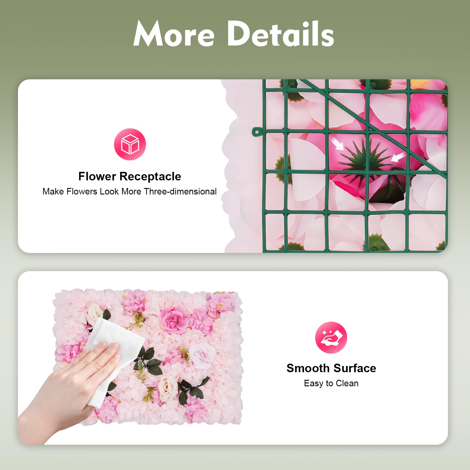 Wandmo, 12 pannelli da parete per fiori, 60 x 40 cm, fiori artificiali in seta e plastica, dalie, rose e piante acquatiche, rosa chiaro, traliccio floreale per matrimoni, feste, compleanni