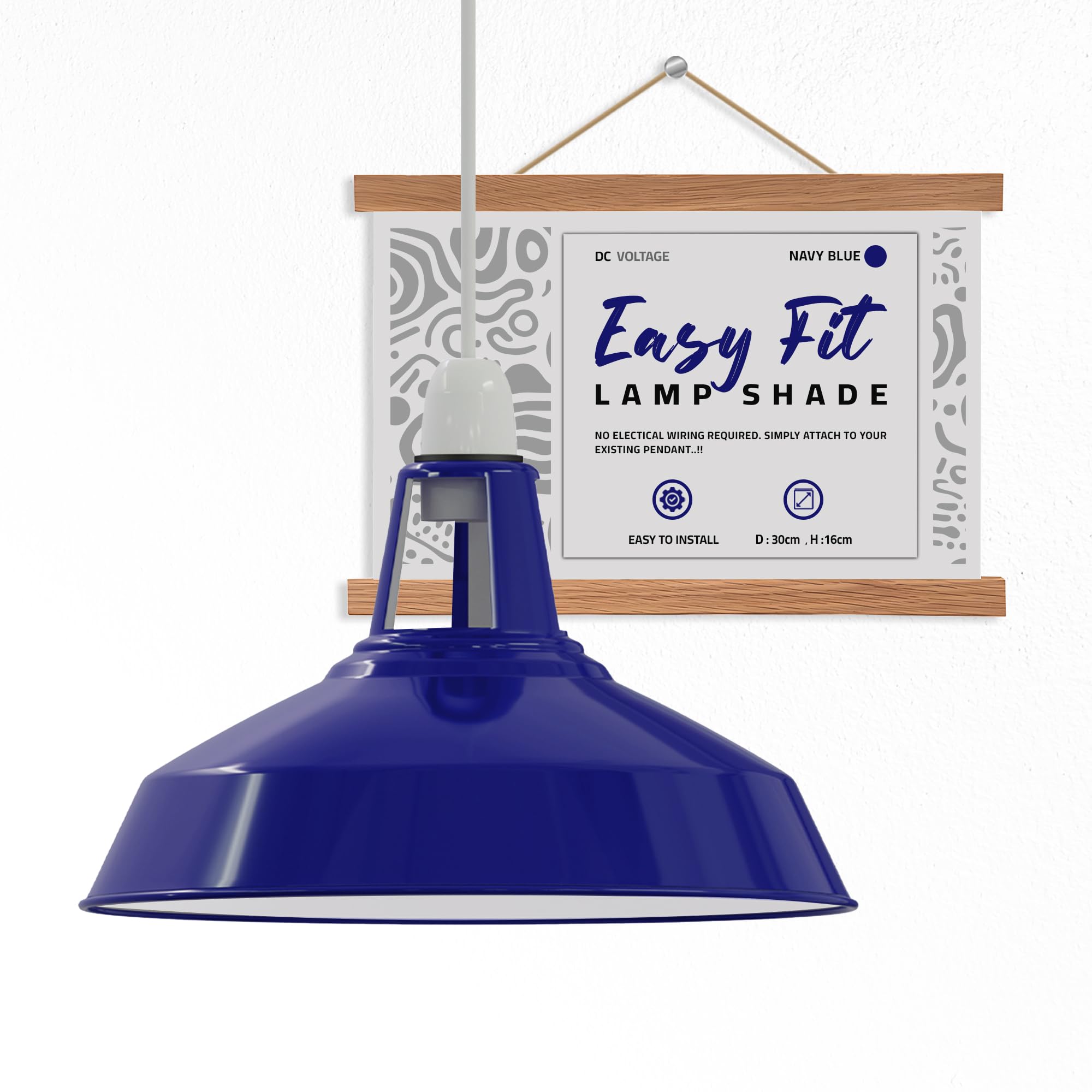 Lamp Shade Metal 30cm Modern Hanging Ceiling Lighting for Bedroom - Industrial Replacement Kitchen Light Shade Easy Fit E27 Hanging Pendant (Navy Blue) — image 1