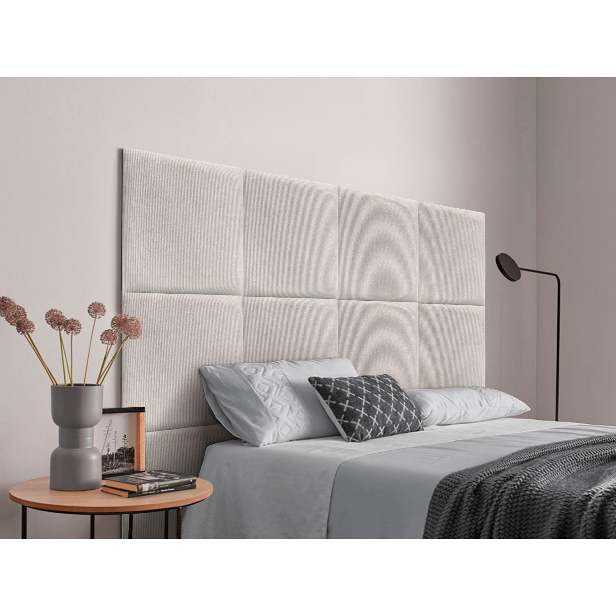 DHOME Cabecero Tapizado Compuesto de Paneles Autoadhesivos Intercambiables de Pana Premium Cama Lujo Dormitorio Acolchado (Blanco Hueso, 105cm)