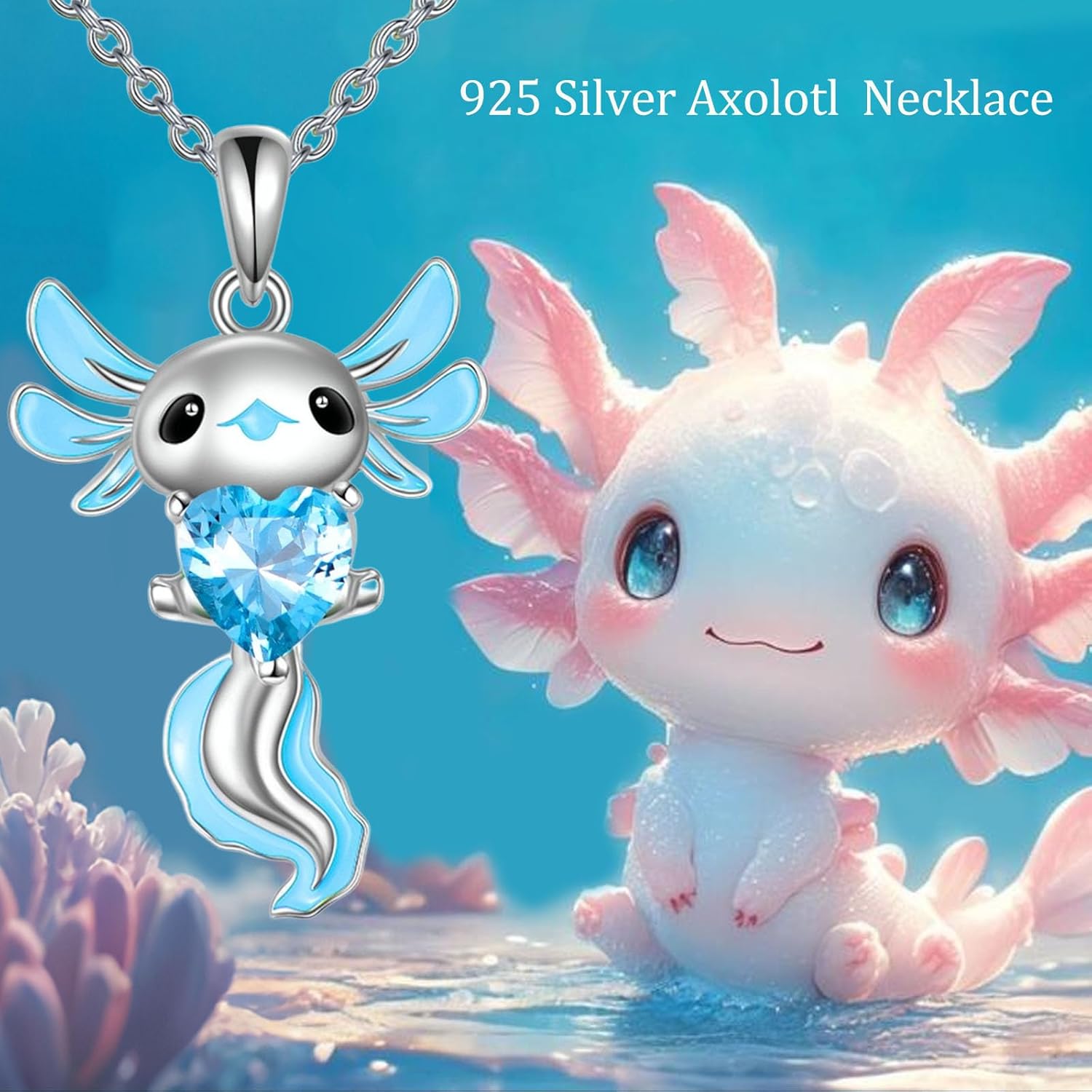 Axolotl Birthstone Necklace Sterling Silver Axolotl Pendant CZ Animal Jewelry Birthday Gifts for Women