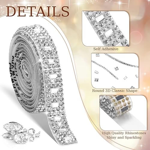 Miniatura 3 de Xinnun 5 rollos de cinta de diamantes de imitación cristal brillante, tiras autoadhesivas de diamantes de imitación, cinta diamante de resina bling