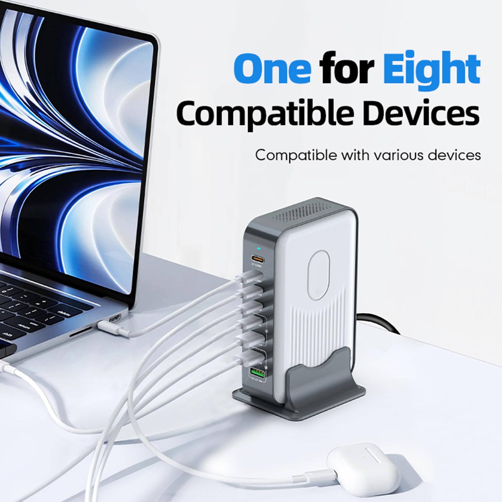 Garsent Stacja ładowania USB, Stacja ładowania Portu 200 W 8 dla Wielu urządzeń, USB C PD Szybkie ładowarkę, ładowarkę, Adapter ładowarki Laptopa (wtyczka UE)