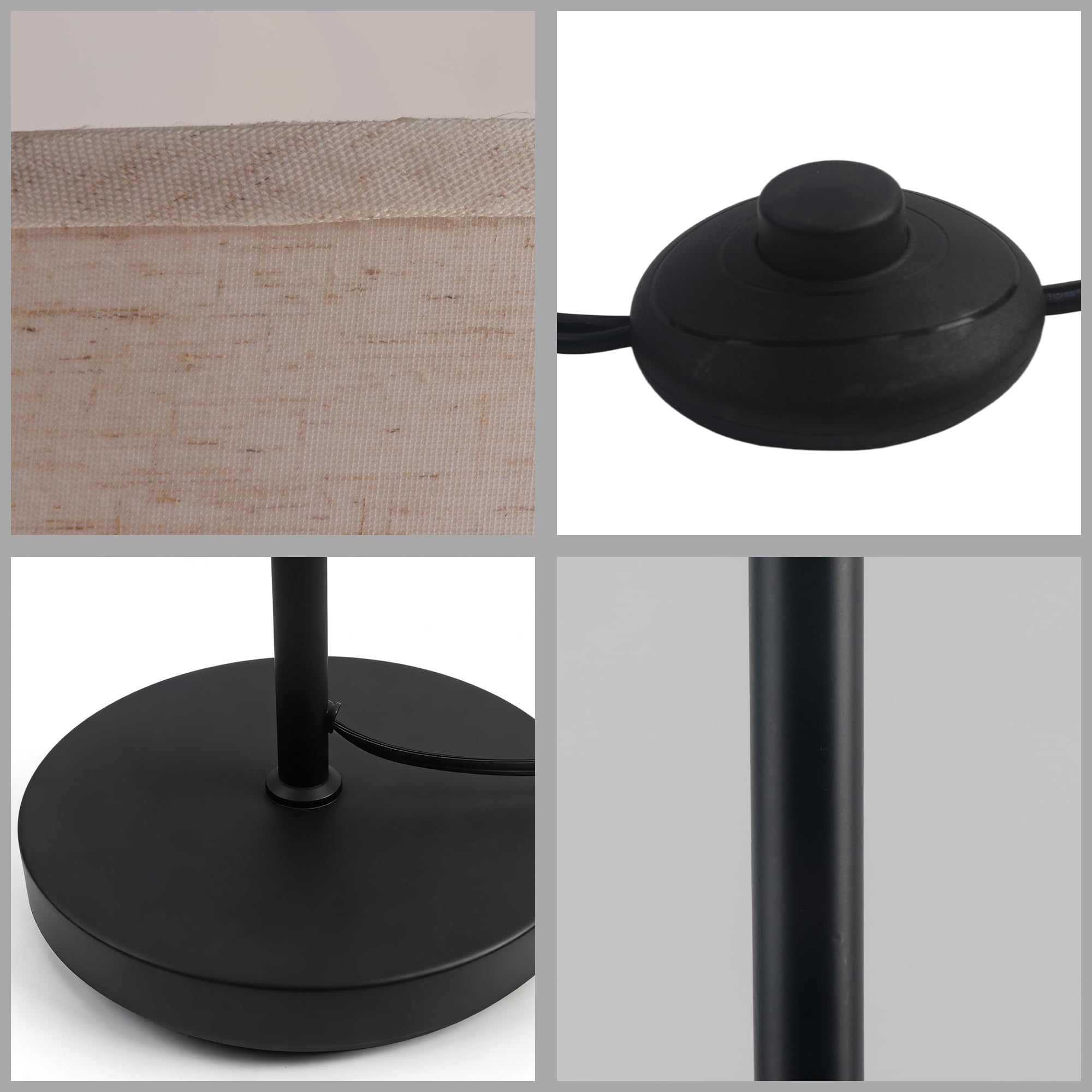 Lamparas de Pie Salon Modernas, Candeeiro de pé con Pantalla de Lino Beige, Pantalla de Tela, Casquillo E27, 160cm Lámpara Negra para Dormitorio, Salón, Oficina