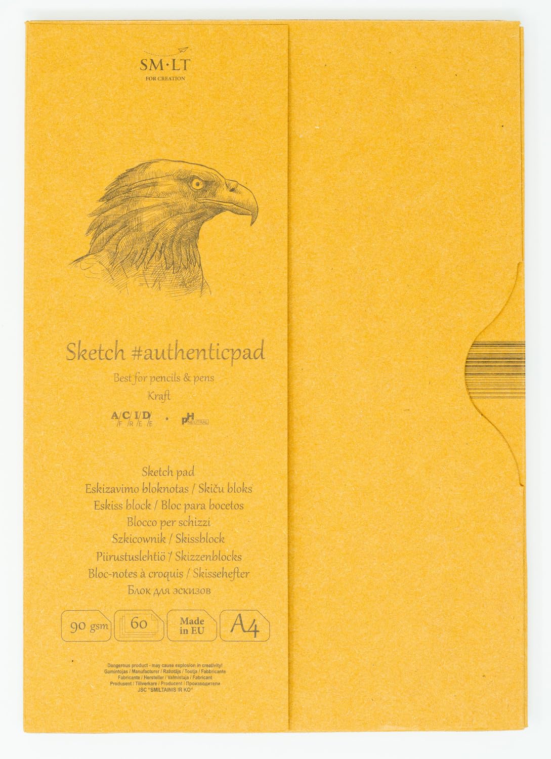 smlt EA de 60/Kraft Authentic line Bloc de croquis A4 authenticpad, 90 g/m² côtelé Marron Papier natron Papier Kraft, 60 pages