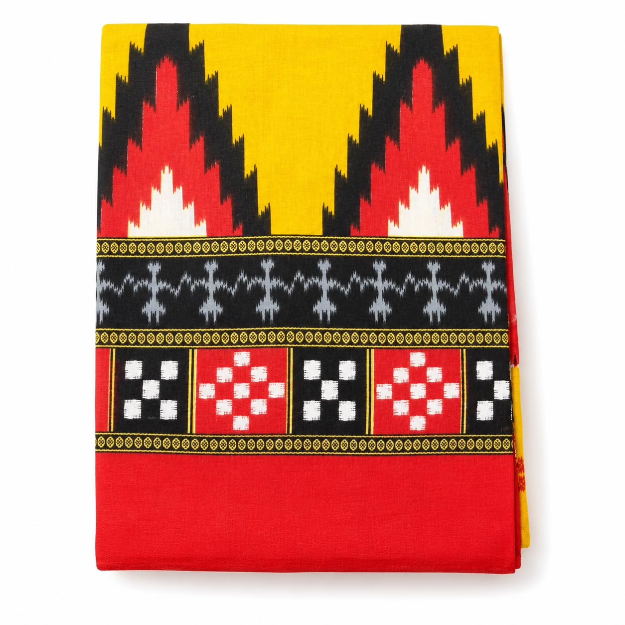Traditional Ikat Dhoti Joda, Yellow and Red, Cotton, Geometric Tribal Pattern, 5+2.5m, Ethnic Wear for Men-picture-27