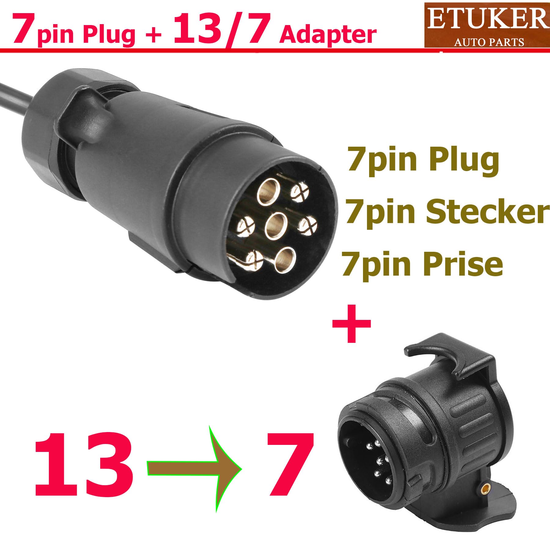 Led Anhänger Rückleuchten 7 Polig mit Magneten 12V 24V Verkabel 7,5m Kabel und Stecker Inkl. Anhänger Adapter 13 Polig Auf 7 Polig,Anänger Beleuchtung Ruecklicht Led Magnet