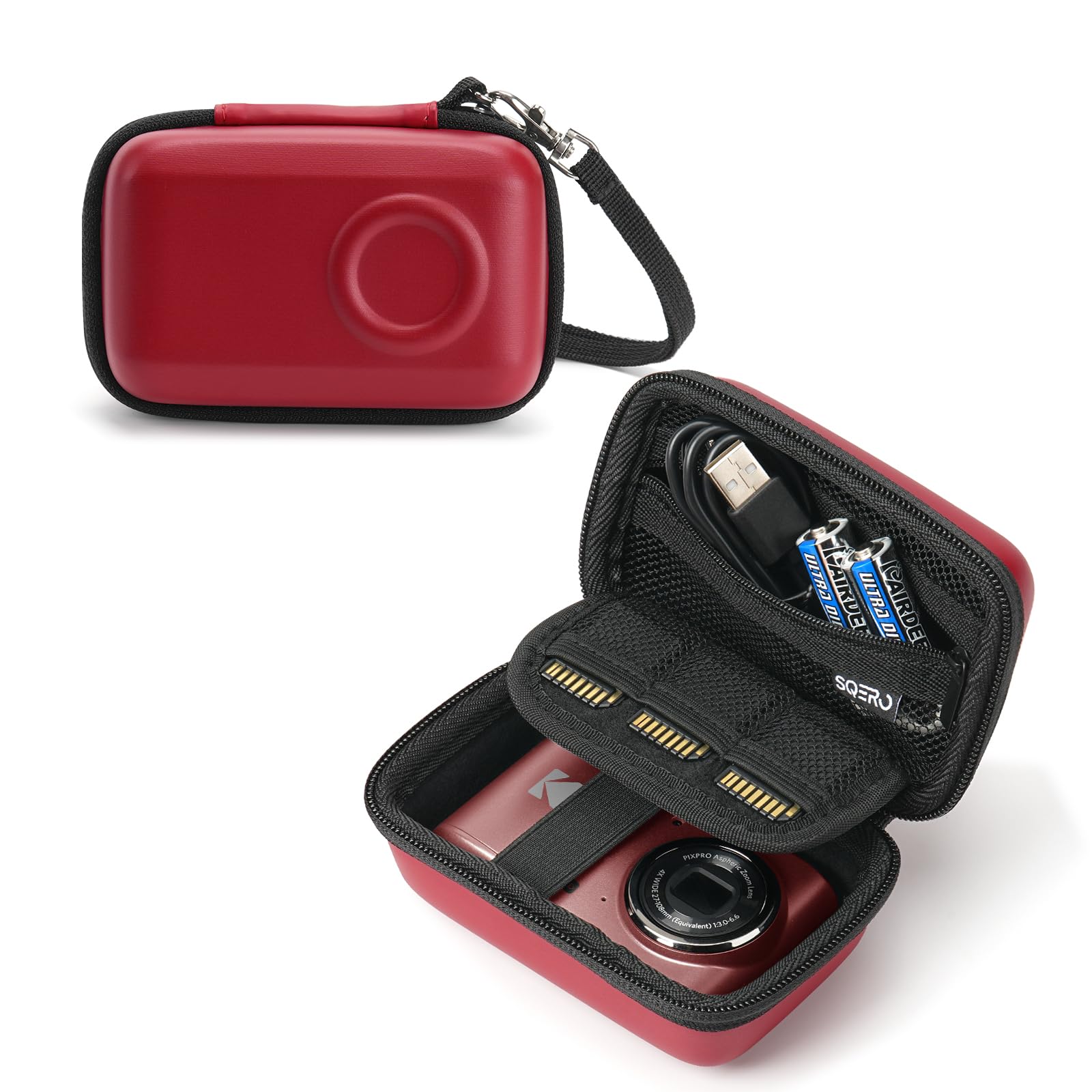SQERO Digital Camera Case for KODAK PIXPRO FZ45 FZ55 & CAMKORY 1080P | Compact Travel Bag with 3 SD Card Slots,Small Lightweight Pouch, Cute Gifts for Adults Kids