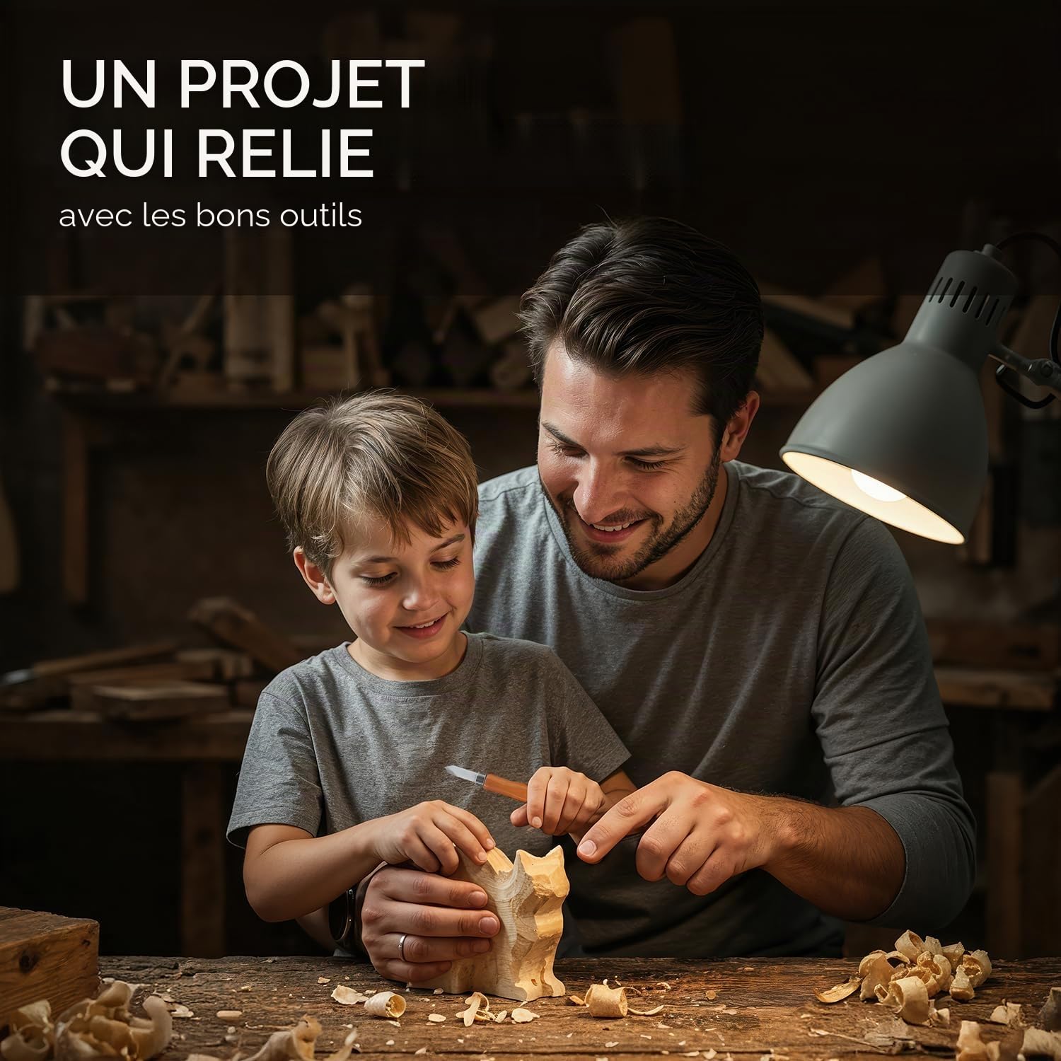 HOLZWURM Set d'outils de sculpture sur bois 12 pcs, sachet, instructions (EN) et pierre à aiguiser inclus, set de couteaux de sculpture sur bois idéal pour les débutants et les professionnels
