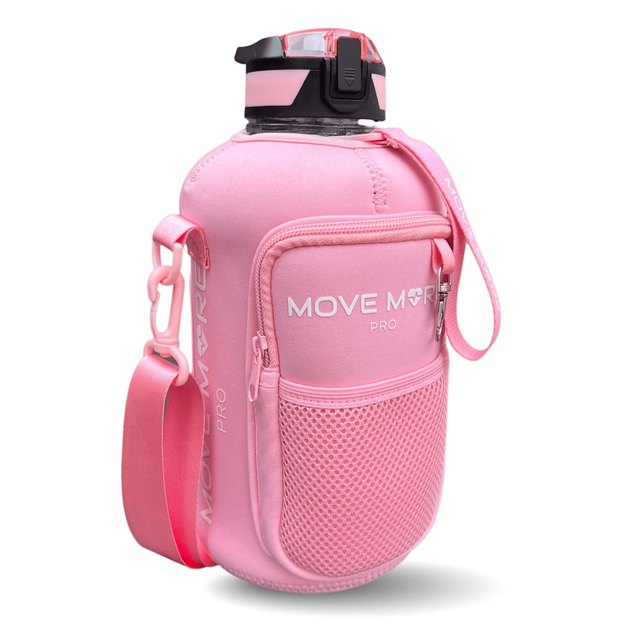 Move More Pro2.2L Water Bottle with Straw, Sleeve and Pockets to Carry Phone, Keys, Wallet And More | Ultra-Convenient Gym Bottle | Durable Gym Water Bottle For Indoor And Outdoor Use | Pink