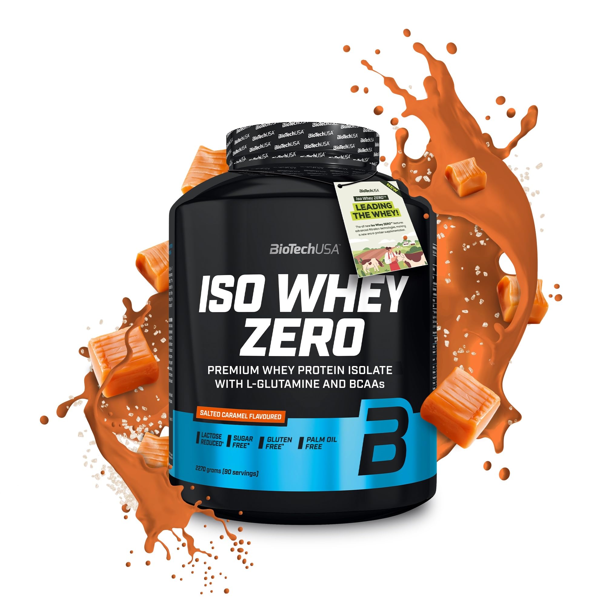 BioTechUSA Iso Whey Zero | Senza glutine, senza zucchero | A ridotto contenuto di lattosio | Proteine isolate del siero di latte premium, 2,27 kg, caramello salato