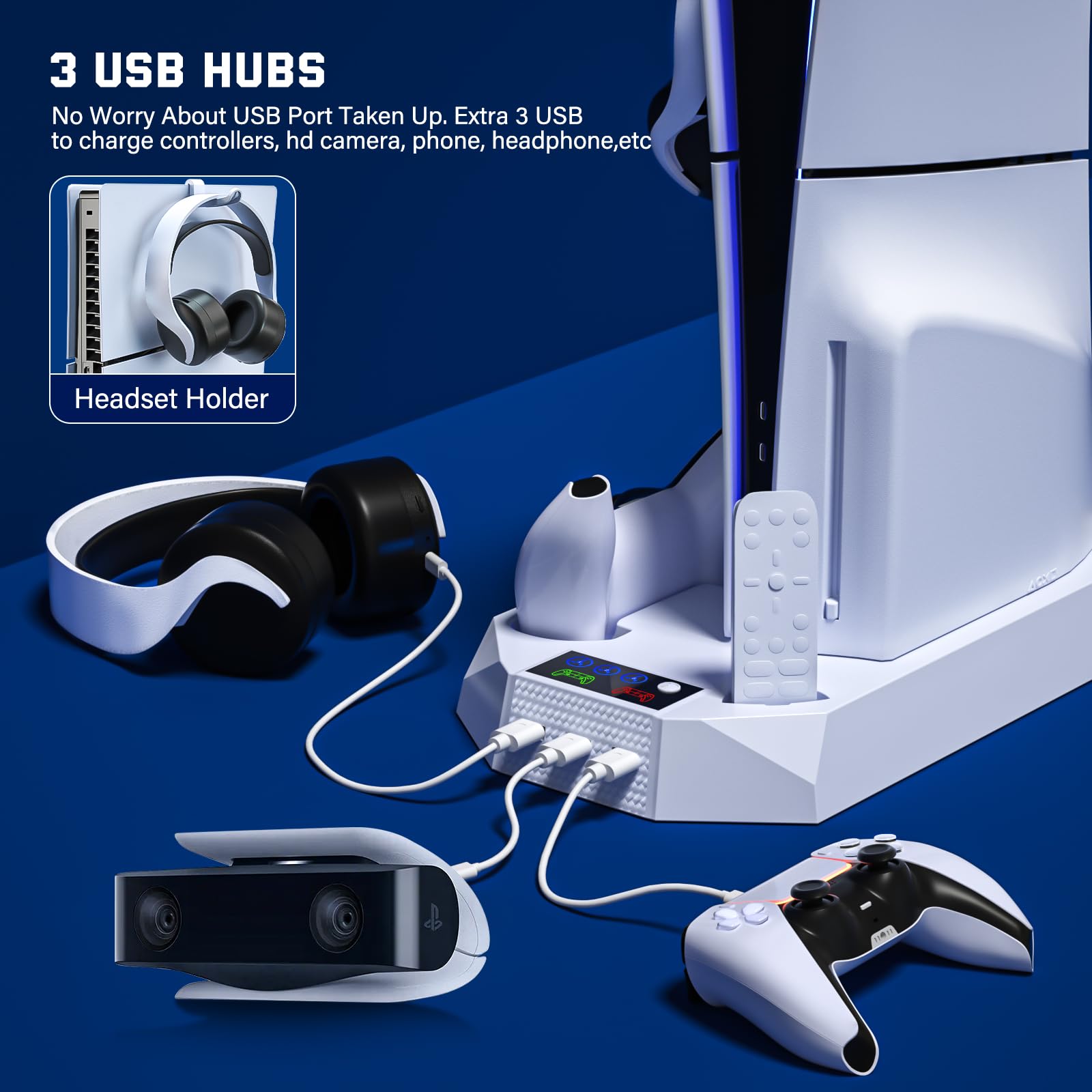 Hollabudz PS5 Slim & Standard Disco/Digital Console Stazione di Raffreddamento con Stazione di Ricarica e Driver per PlayStation 5, PS5 Console Supporto di Raffreddamento con 3 Hub