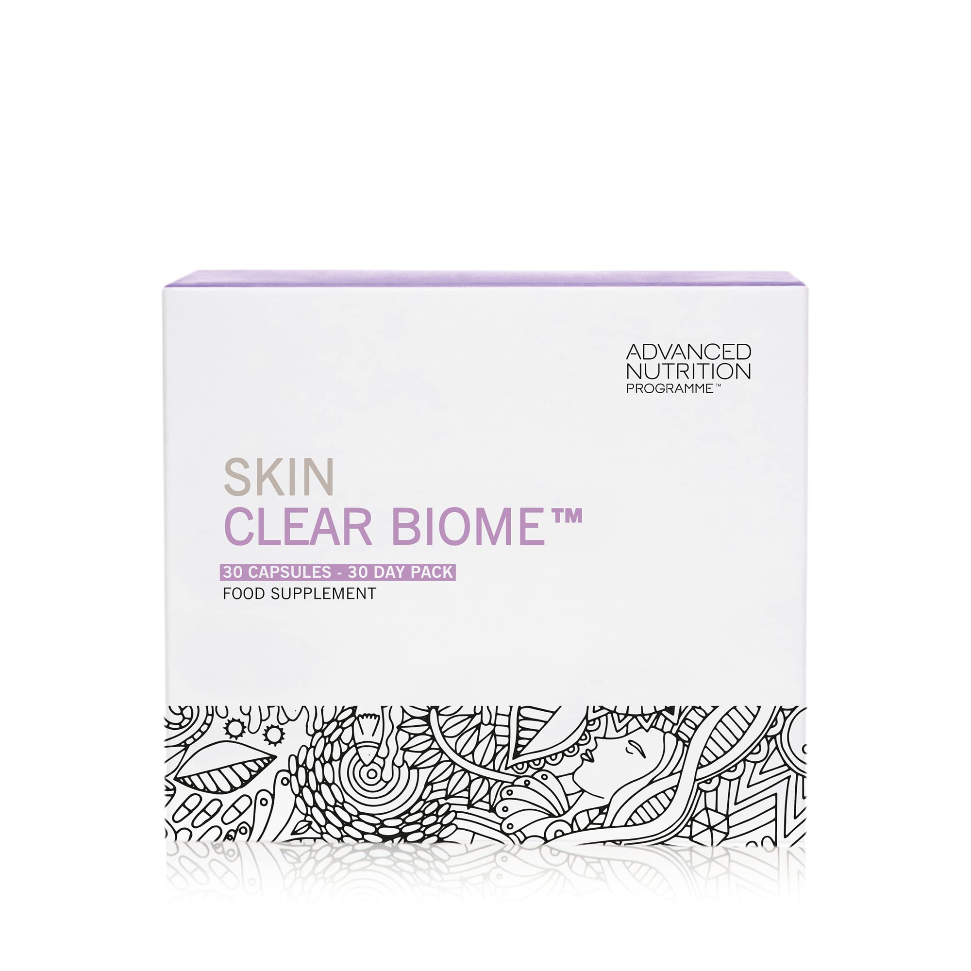 Advanced Nutrition Programme - Skin Clear Biome - Supplement for Stressed, Problem Skin, 30 Capsules - Supports Skin Health, Immunity and Gut Flora - with Beneficial Bacteria and Zinc