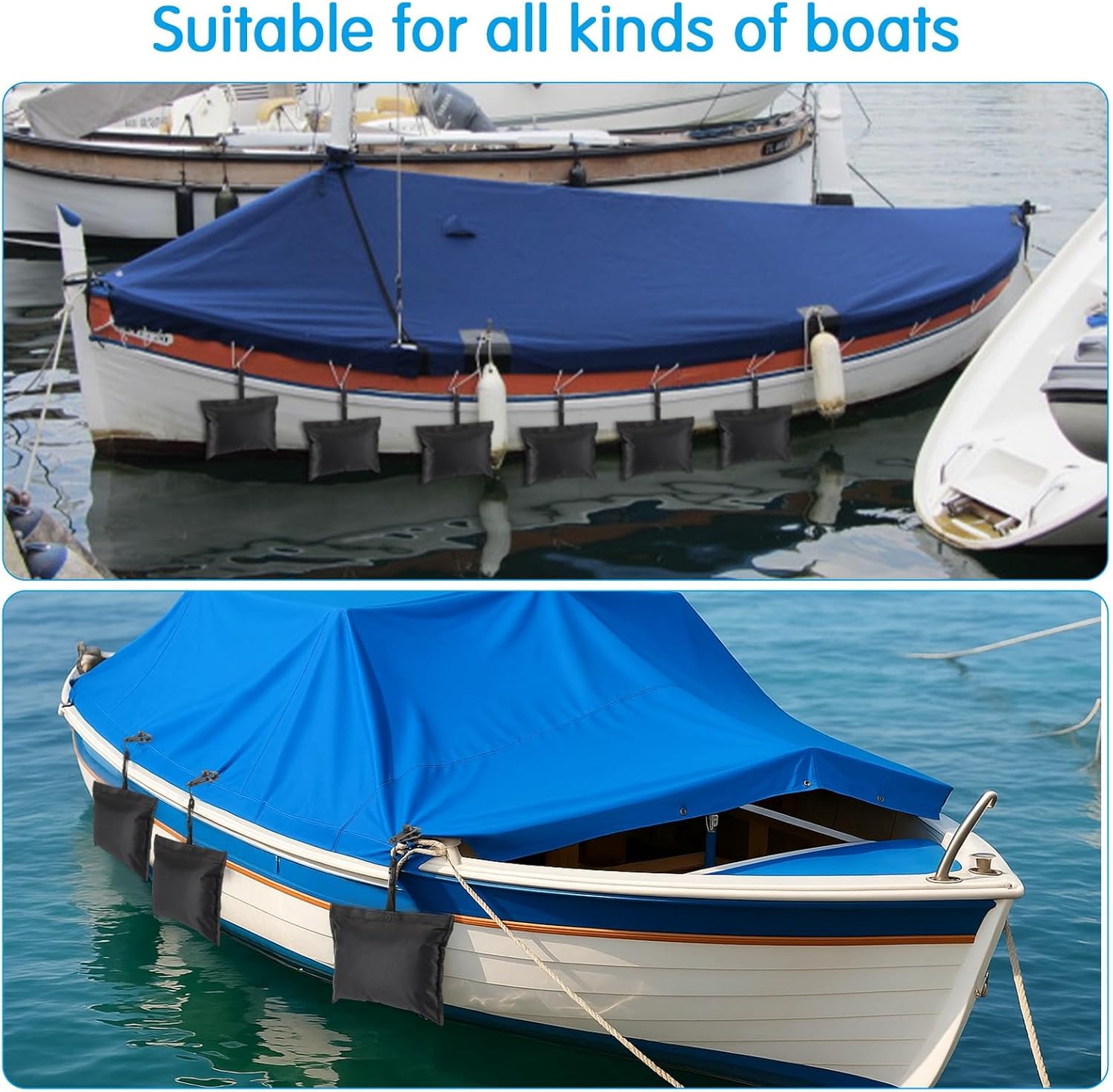 Soulchen Sand Bag for Boat Covers Sandbag Mooring Kit Tear-Resistant Weight Sandbag Windproof Weighted Sand Bag Tarp Weight with Carabiner and Tarp Clip Accessories