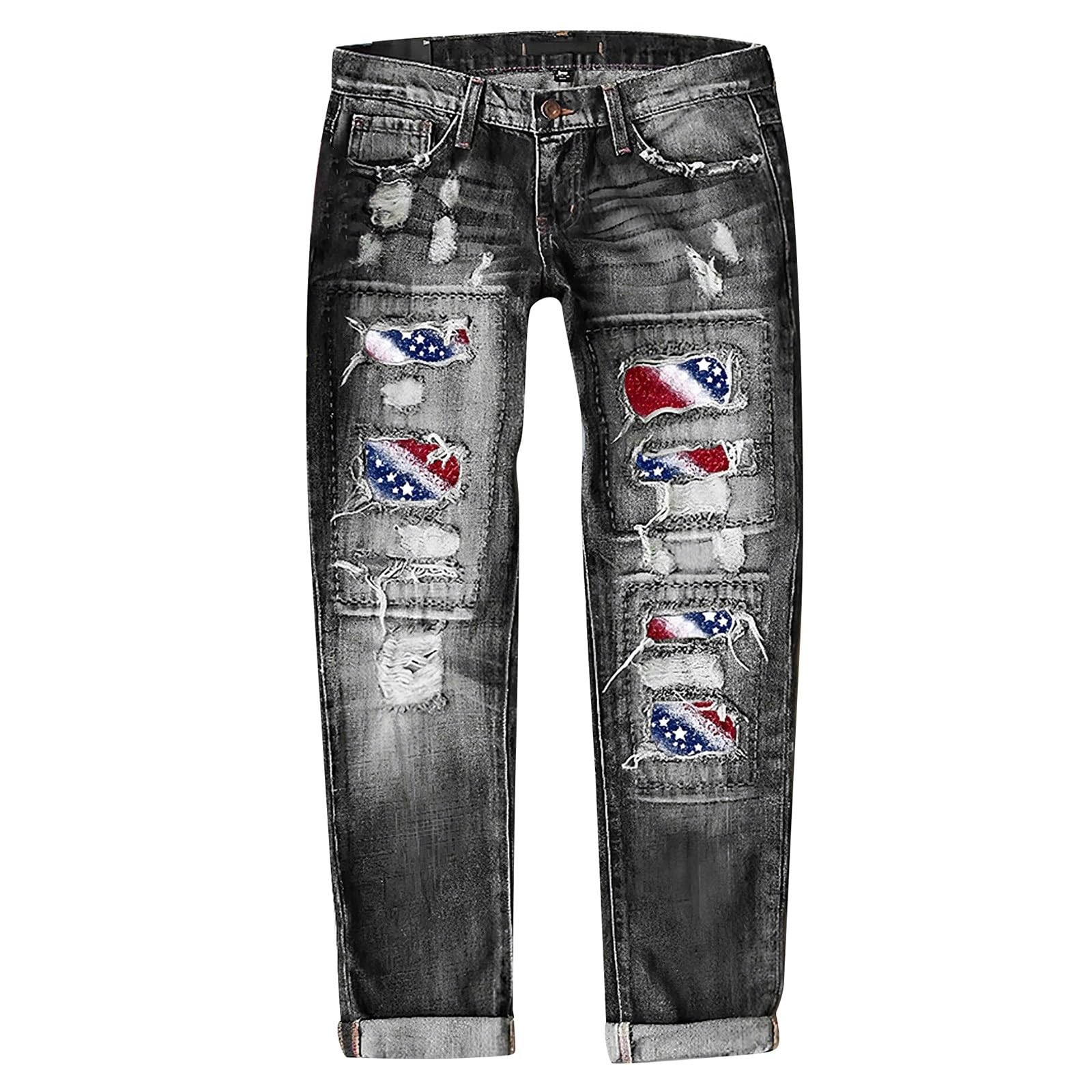 Generisch Pantalones vaqueros ajustados de cintura alta para mujer, ajustados, con flores, verano, elásticos, ligeros, de verano, pantalones de verano, ligeros para mujer, pantalones de exterior