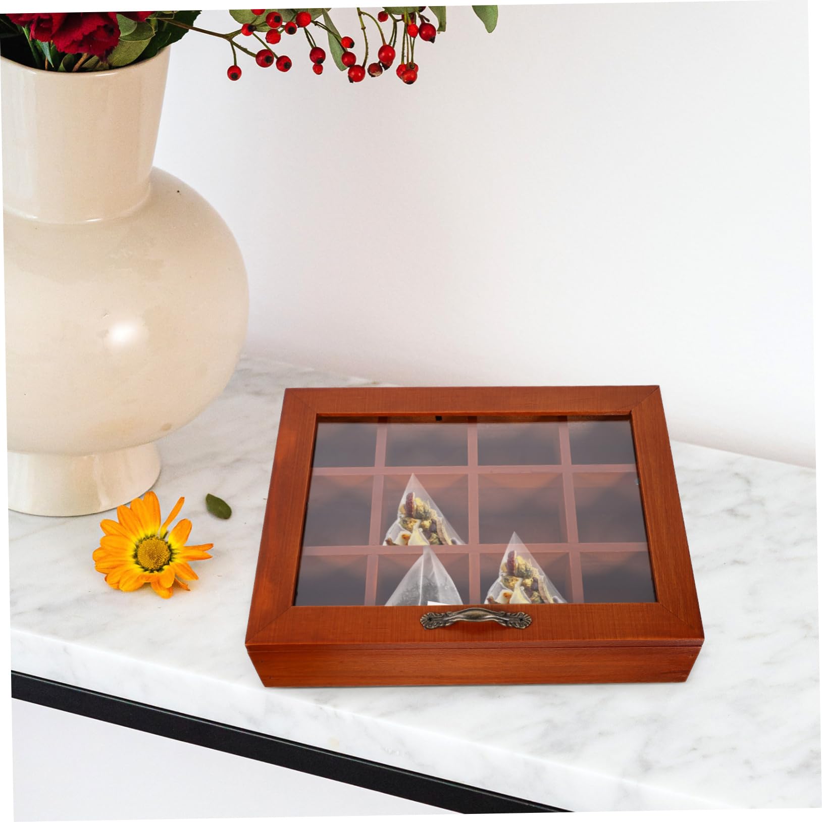 Teebeutel Organizer aus Acryl und Holz mit 12 Fächern Braun