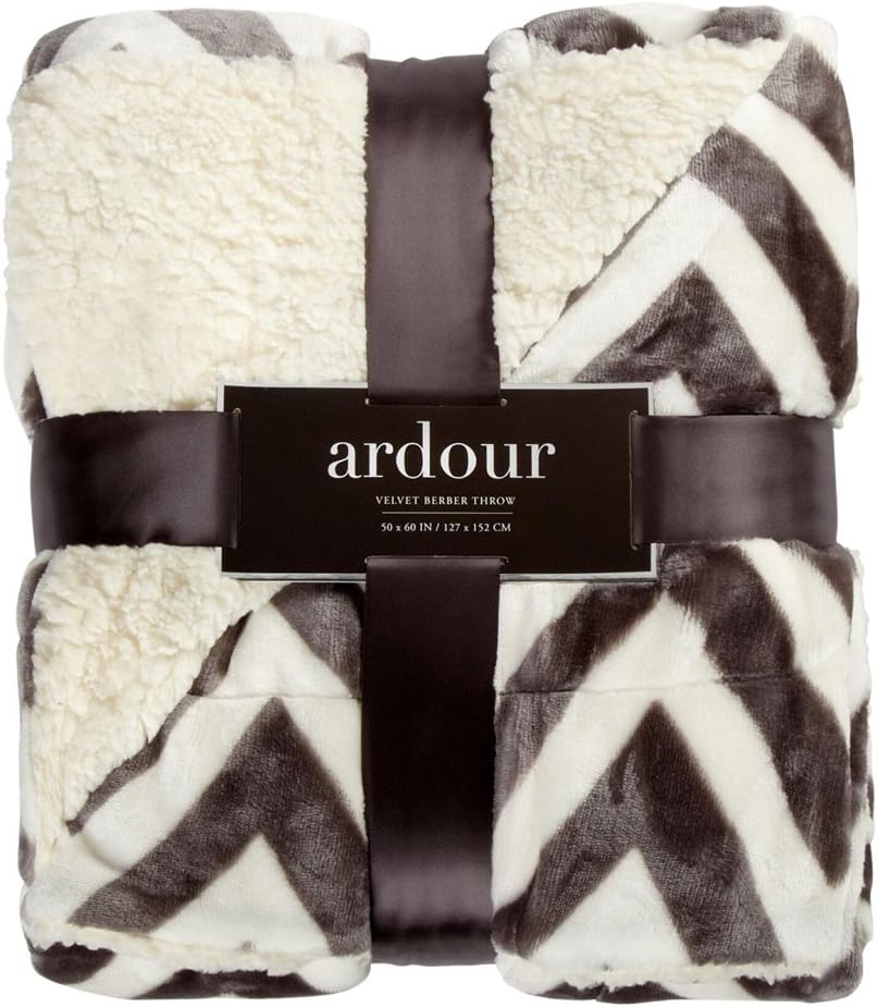 ReLIVE Reversible Velvet Berber Throw (Ardour 50x60, Grey Chevron)