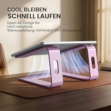 SOUNDANCE Laptop Stand Aluminum Computer Riser Ergonomic Laptop Stand for Desk Metal Holder Compatible with 10 to 15.6 Inch Notebook Computers Pink