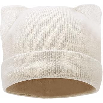 LUCKYBUNNY Cat Ears Hat for Women Girls Autumn Winter Knitted Cuff Hip Hop Beanie Hat Crochet Ski Hat