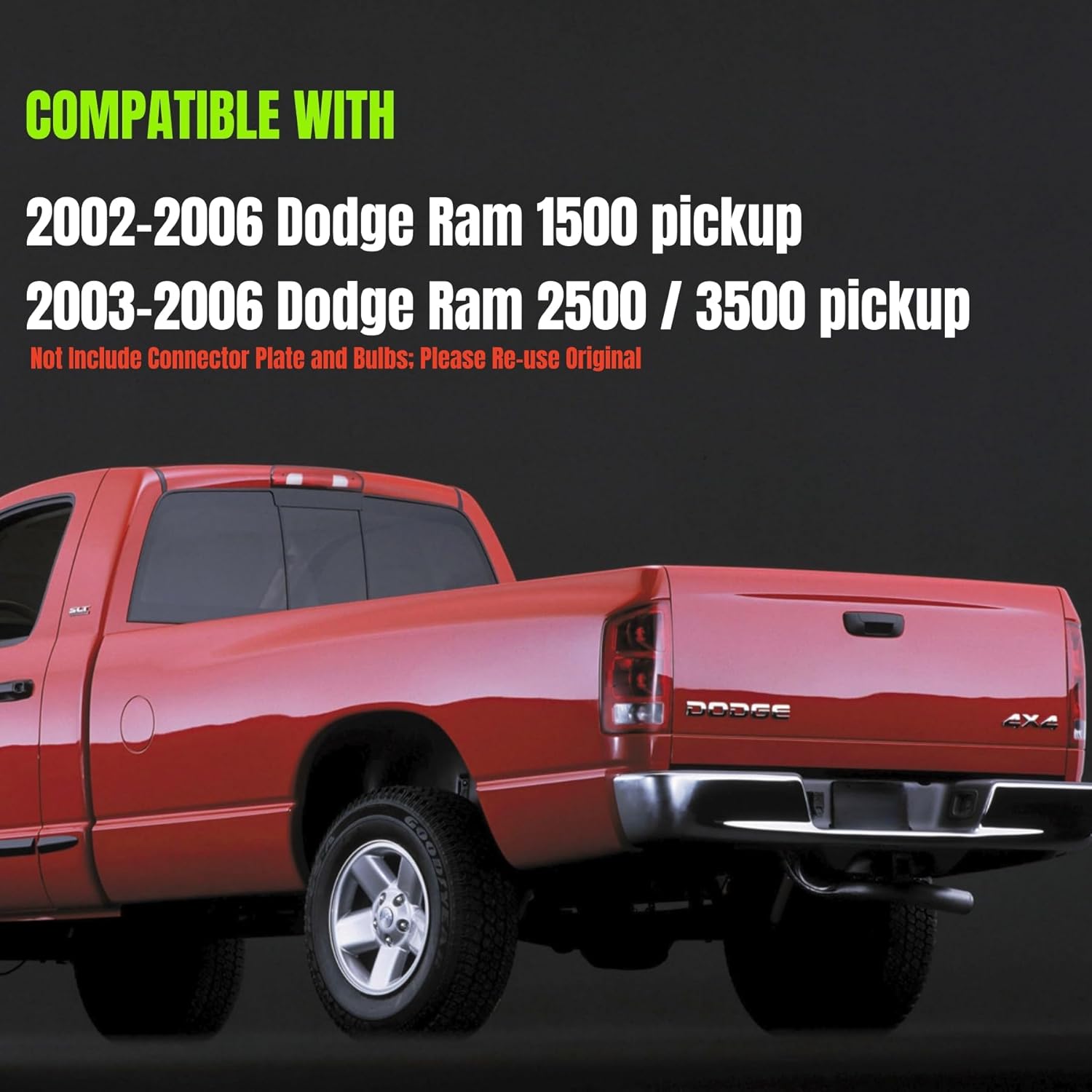 Driver-Side Tail Light Compatible With 2002 2003 2004 2005 2006 Dodge Ram 1500 Pickup; 2003 2004 2005 2006 Dodge Ram 2500/3500 Pickup Rear Brake Lamp Red Without the Bulbs