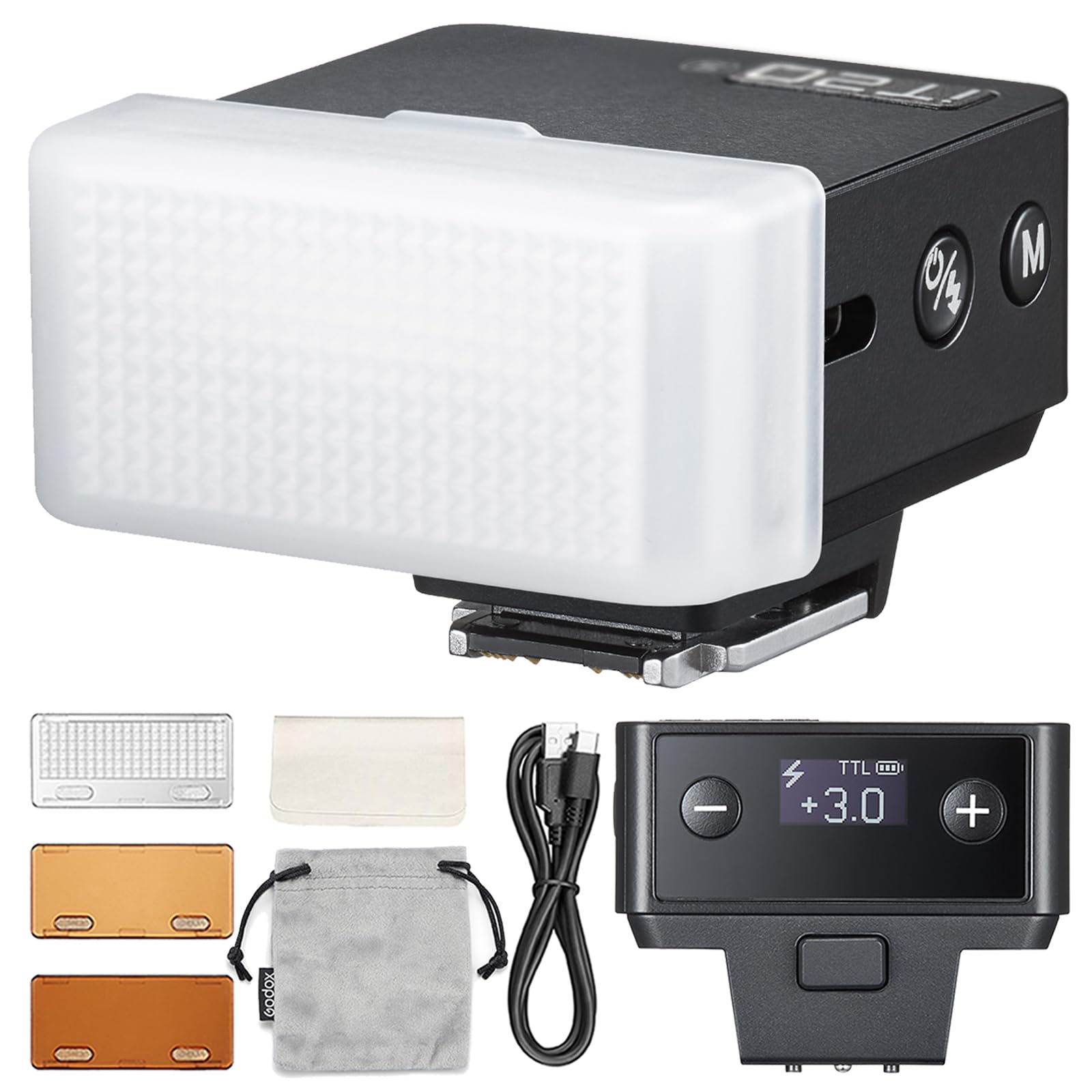 Godox iT20-C Mini flash TTL per fotocamera con diffusore per Canon, mini flash TTL con schermo intuitivo, 1,5 s, 700 flash a piena potenza con ricarica USB-C, batteria incorporata, flash tascabile