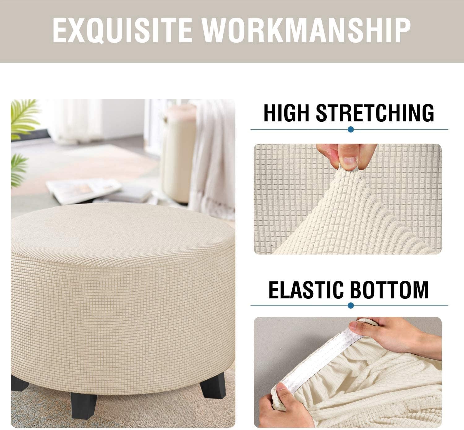 Ottoman Slipcover Round Velvet Ottoman Cover Thick Foot Stool Washable Storage Ottoman Cover Protector Footstool Cover with Elastic Bottom (Color: #20, Size: 70x70cm/27.5" Round)