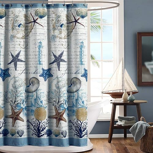 D DS CURTAIN Under The Sea - Cortina de ducha de tela impermeable de poliéster con estampado azul marino marino para baño, pequeña 54 pulgadas de