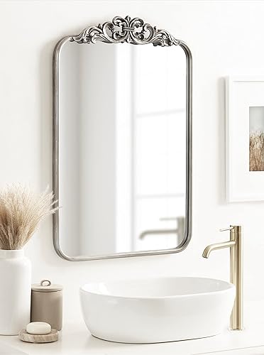 Miniatura 3 de Kate and Laurel Laubry - Espejo rectangular redondo con marco delgado corona de resina y curvatura suave 20 x 30 pulgadas color plateado